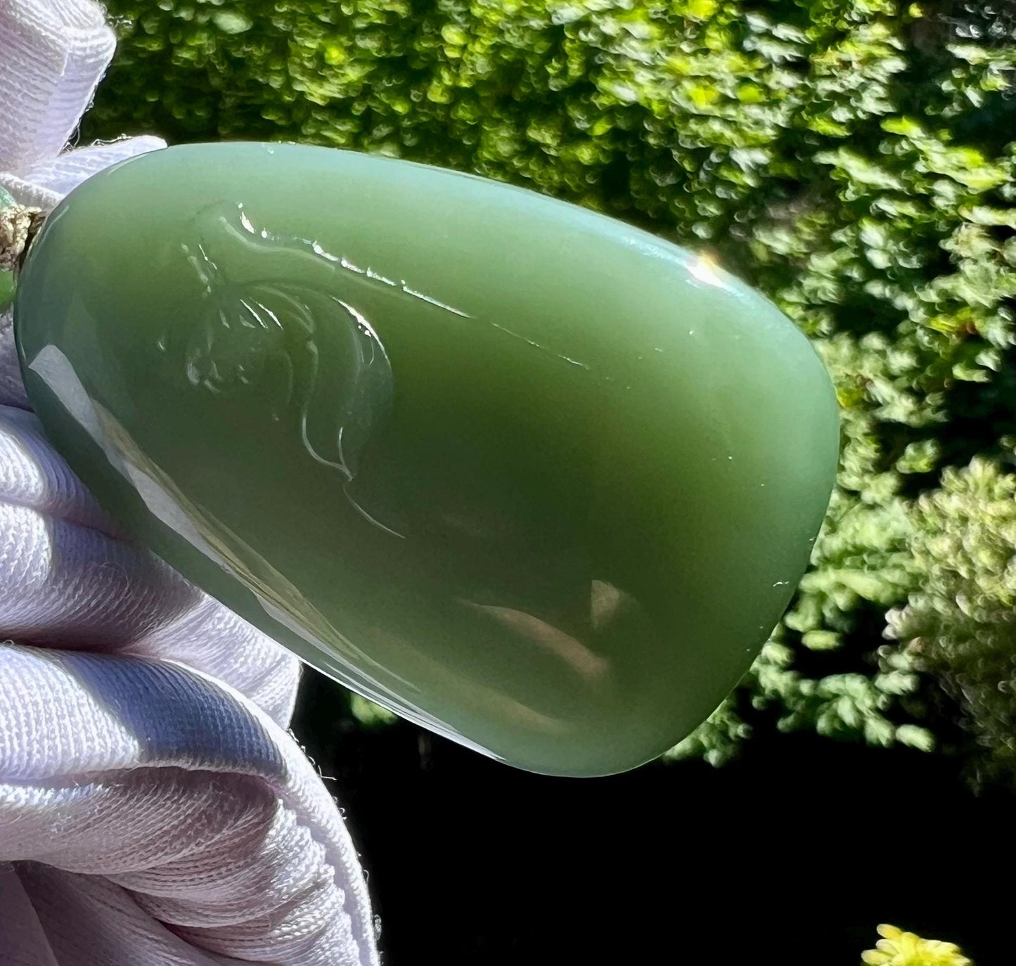 Certified natural nephrite green jade/Siberian green nephrite carved lotus flower pendant/necklace/bluish green 天然软玉 碧玉无事牌 手工雕刻荷花吊坠 肉底粉青起莹光#5098