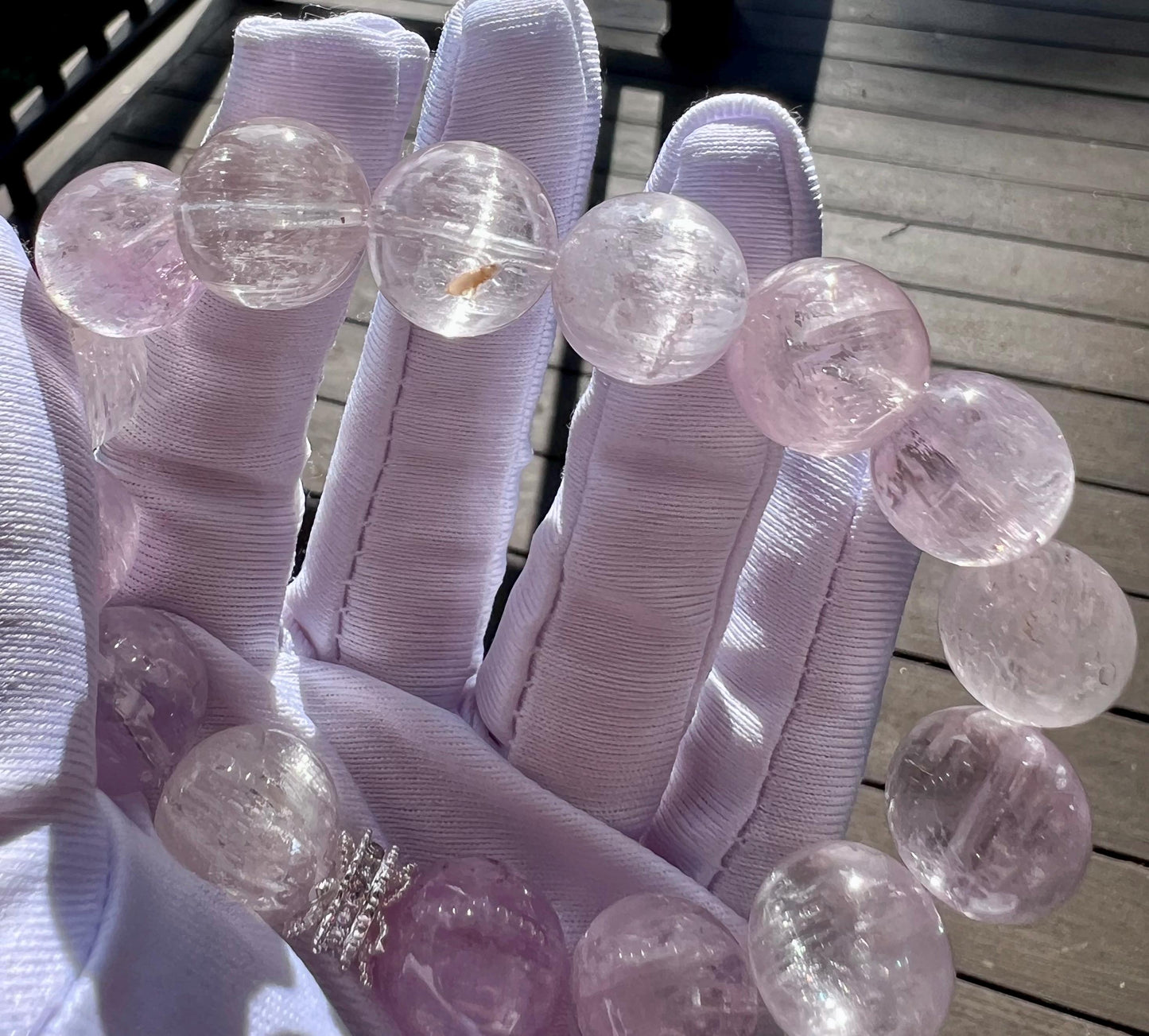 14mm+ Certified natural Icy Kunzite bracelet /high clarity chatoyant Kunzite /light multi color天然精品 冰种 猫眼拉丝紫锂辉手串 淡彩紫锂辉#2921/ 高冰透闪 强光猫眼