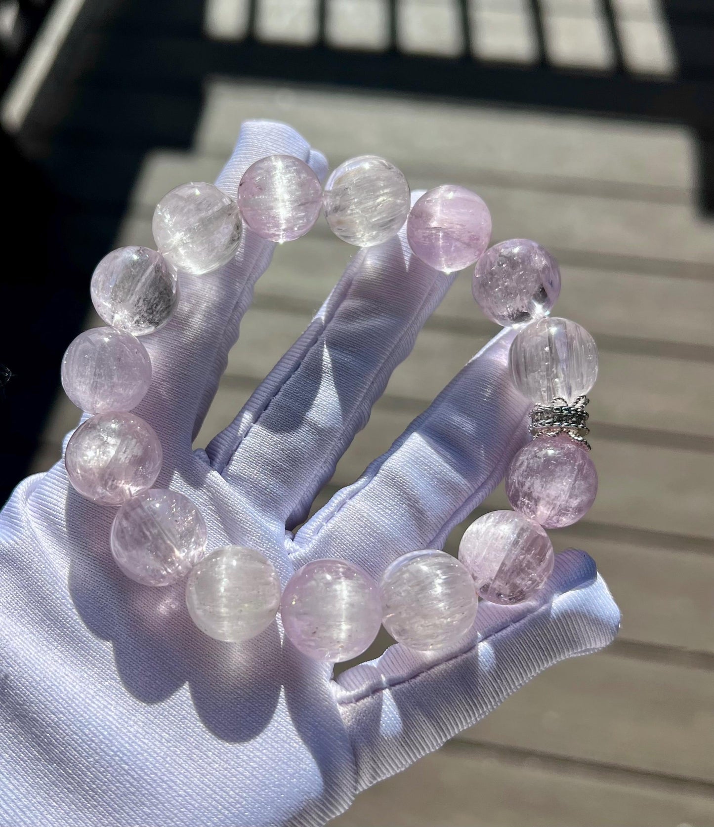 14mm+ Certified natural Icy Kunzite bracelet /high clarity chatoyant Kunzite /light multi color天然精品 冰种 猫眼拉丝紫锂辉手串 淡彩紫锂辉#2921/ 高冰透闪 强光猫眼