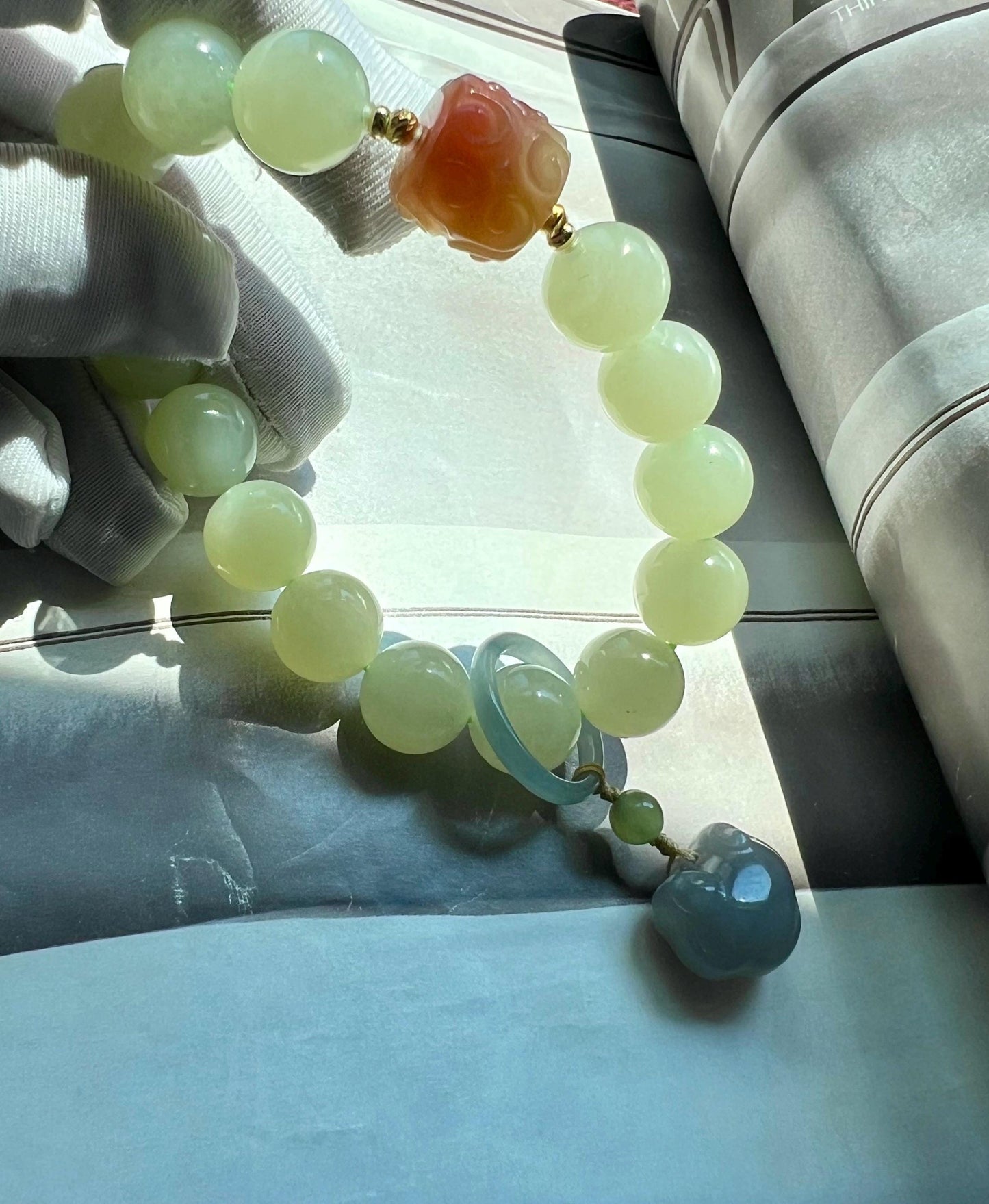 11.8mm Certified natural nephrite Bracelet/light white green nephrite/Yanyuan agate/smoky purple Ruyi/jadeite ring 天然软玉 老矿晴水料 浅晴水手串#1779