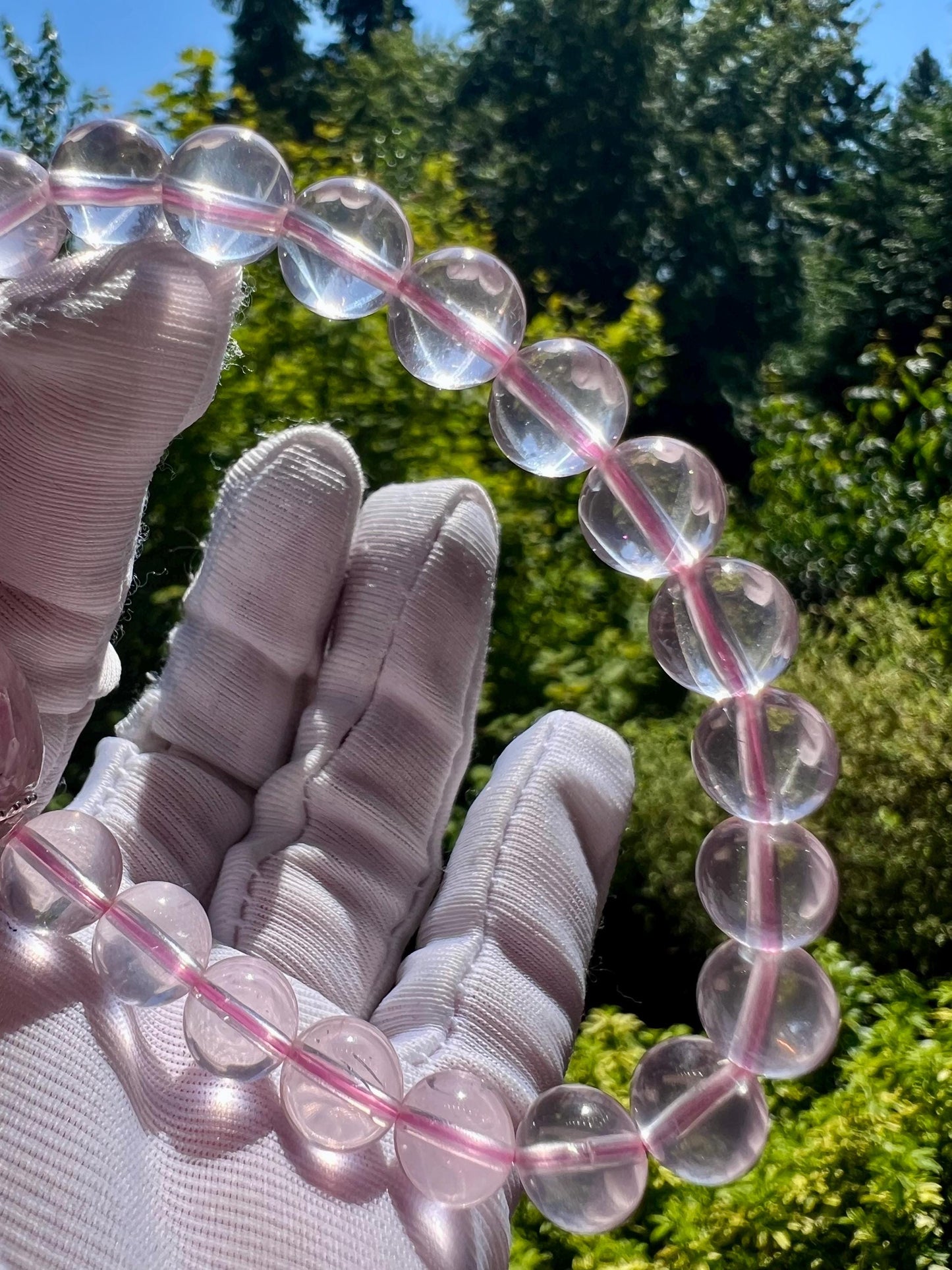 8mm Natural starlight Rose Quartz bracelet/ high clarity Mozambique rose quartz/light pink color 天然精品 星光莫粉水晶手串 纯净冰透浅粉 闪亮六芒星