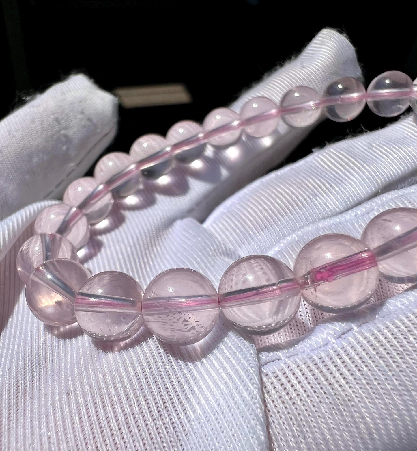 8mm Natural starlight Rose Quartz bracelet/ high clarity Mozambique rose quartz/light pink color 天然精品 星光莫粉水晶手串 纯净冰透浅粉 闪亮六芒星