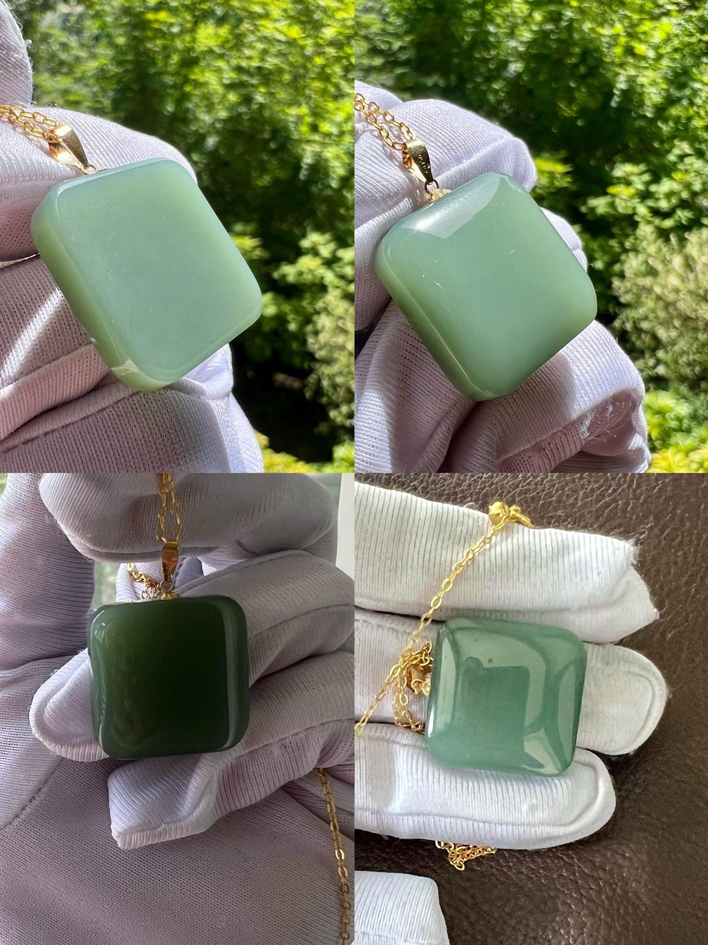 Certified natural nephrite green jade/bluish green nephrite safety pendant/nothing pendant necklace/gold 18k天然软玉 碧玉粉青无事牌 18k金扣头#7424 特细无结构