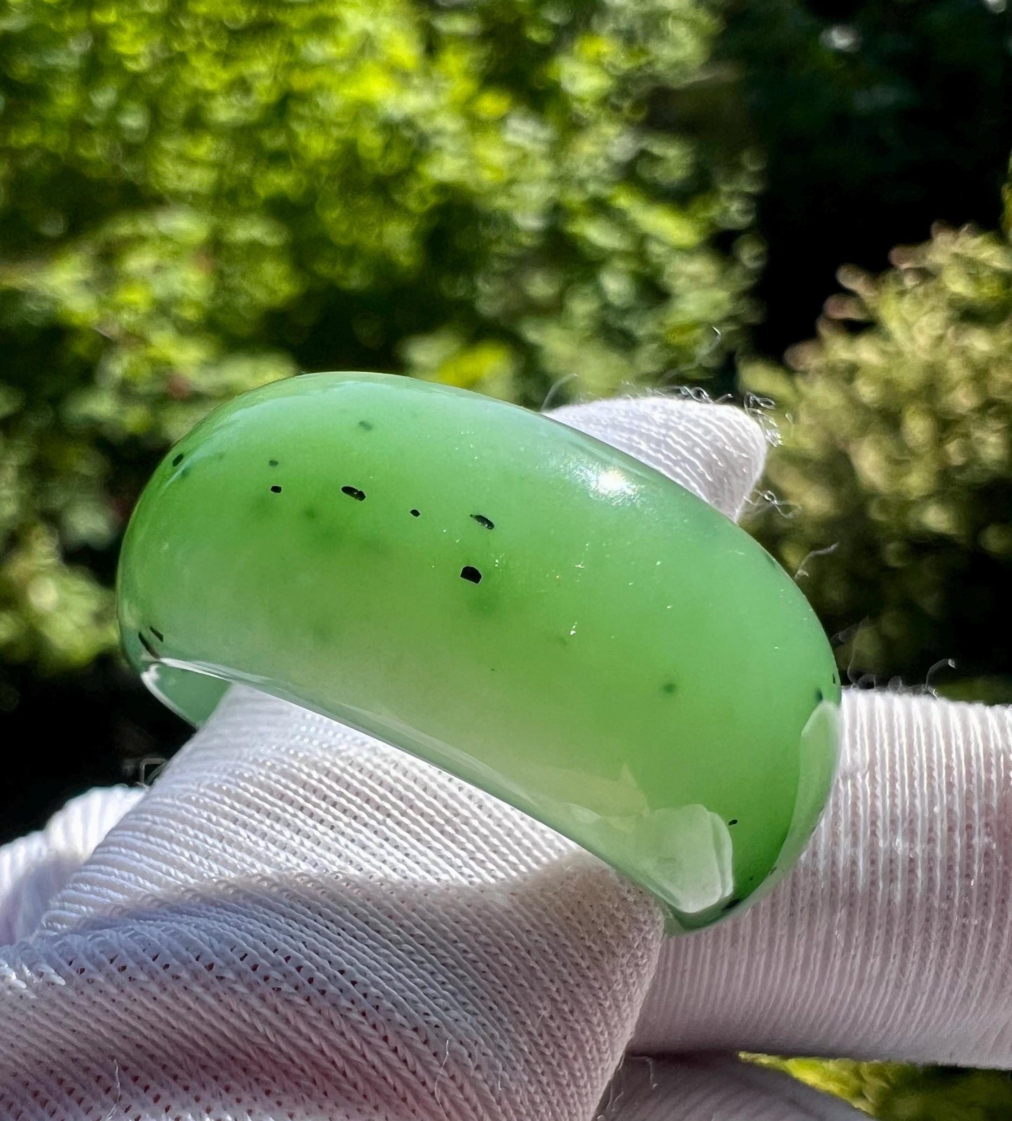 19.7mm Certified natural nephrite green jade/ green Nephrite ring/Thumb band ring/天然 碧玉 指环 戒指 果阳绿扳指 宽轮胎戒圈#8983 US size 9 1/4