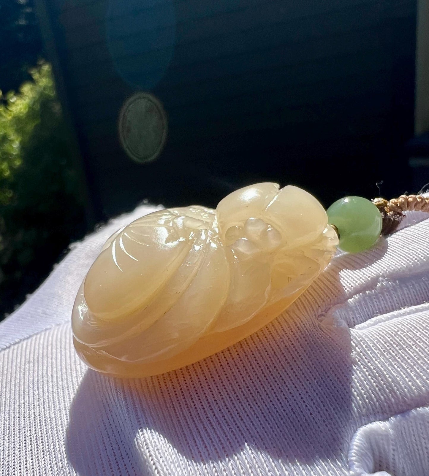 Certified natural jade/lotus pink nephrite pendant necklace/ hand Carved beetle and flower bud pendant /天然软玉 藕粉色 雕刻甲虫和花苞吊坠/项链#1136