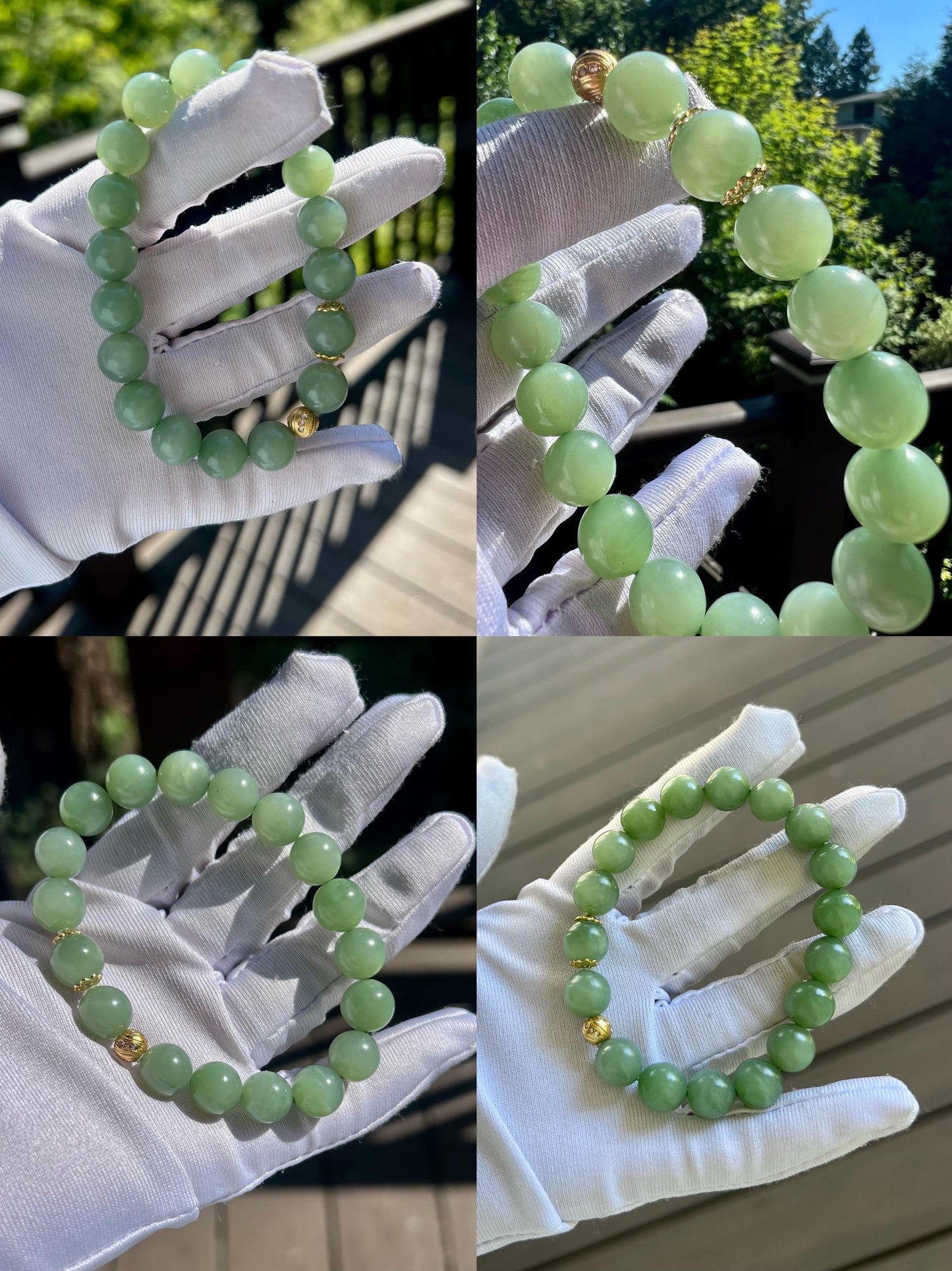 10mm Certified natural nephrite green jade/ chatoyant bluish green nephrite Bracelet天然 碧玉手串 冰糯起莹光 猫眼粉青 #3078