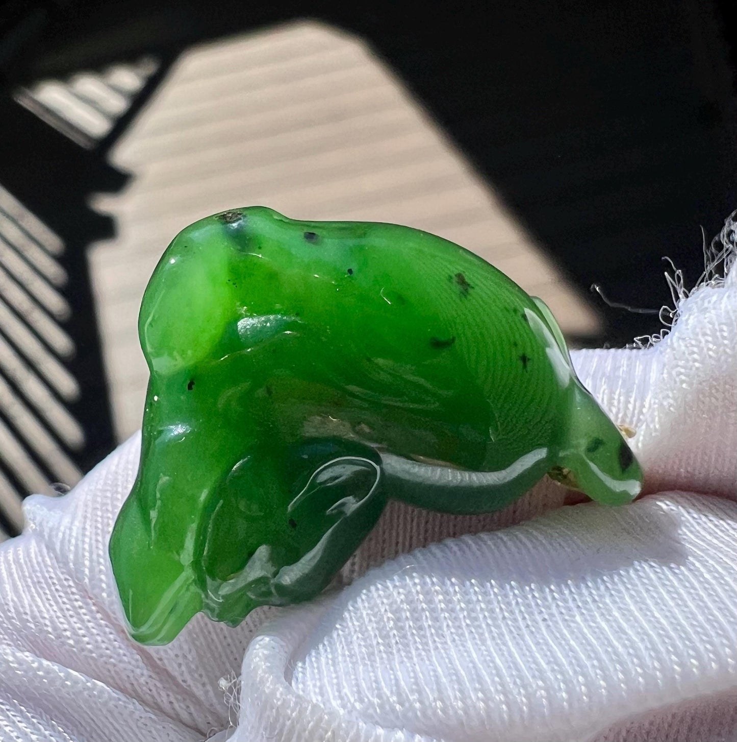 Certified natural nephrite green jade/Siberian rich green nephrite carved squirrel pendant necklace/gold 18k天然碧玉 浓色辣绿松鼠吊坠 #2730胶糯起莹光