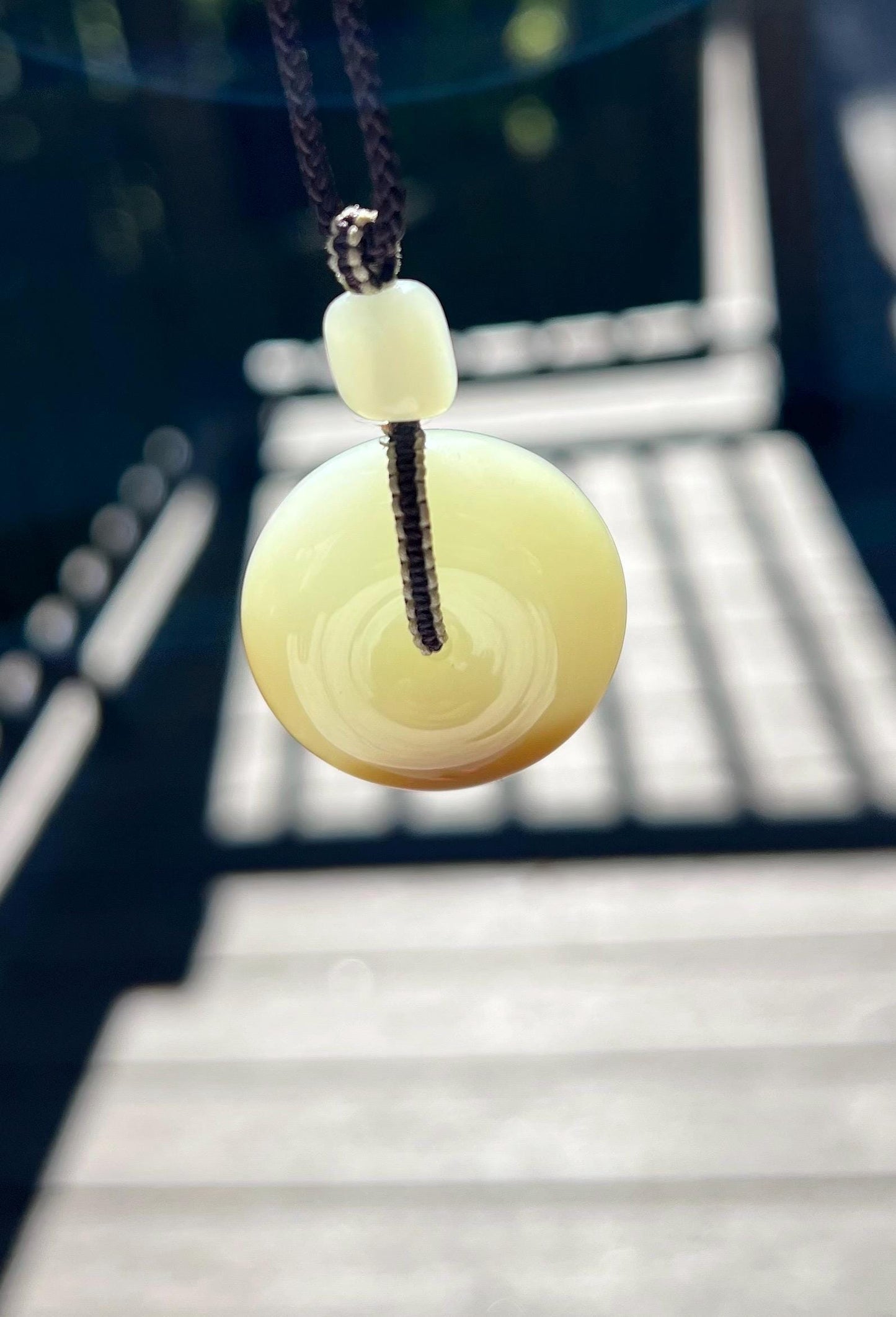 Certified natural jade/Qiemo brown White Nephrite donut pendant/circle safety pendant/red golden brown 天然精品软玉 糖白玉 平安扣 吊坠 项链 #1396 天地糖 高油糯