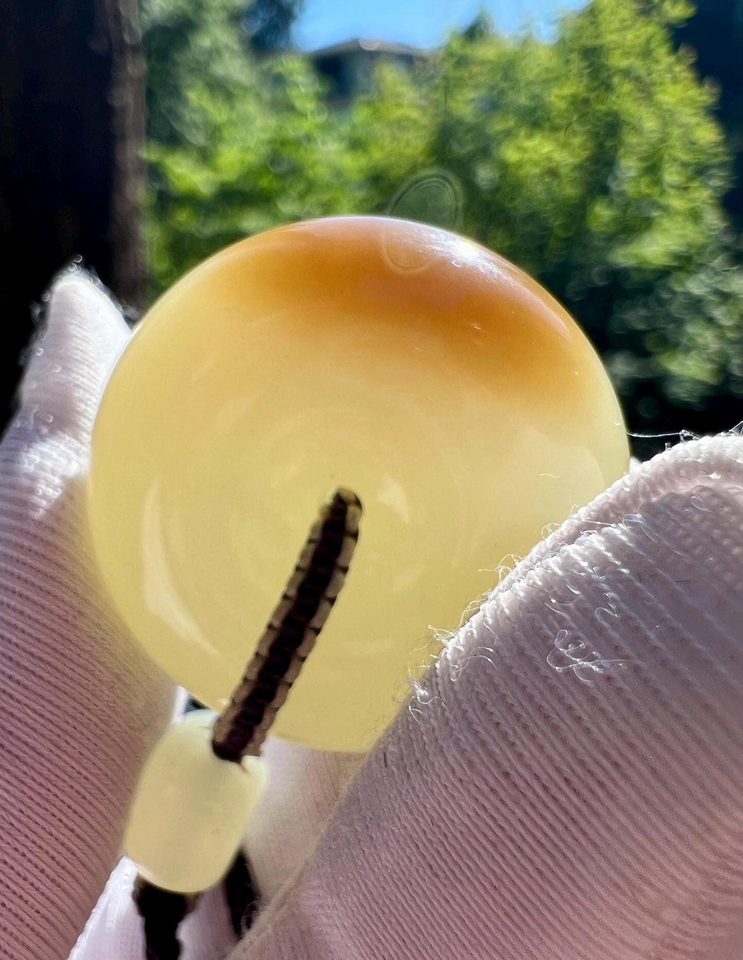 Certified natural jade/Qiemo brown White Nephrite donut pendant/circle safety pendant/red golden brown 天然精品软玉 糖白玉 平安扣 吊坠 项链 #1396 天地糖 高油糯