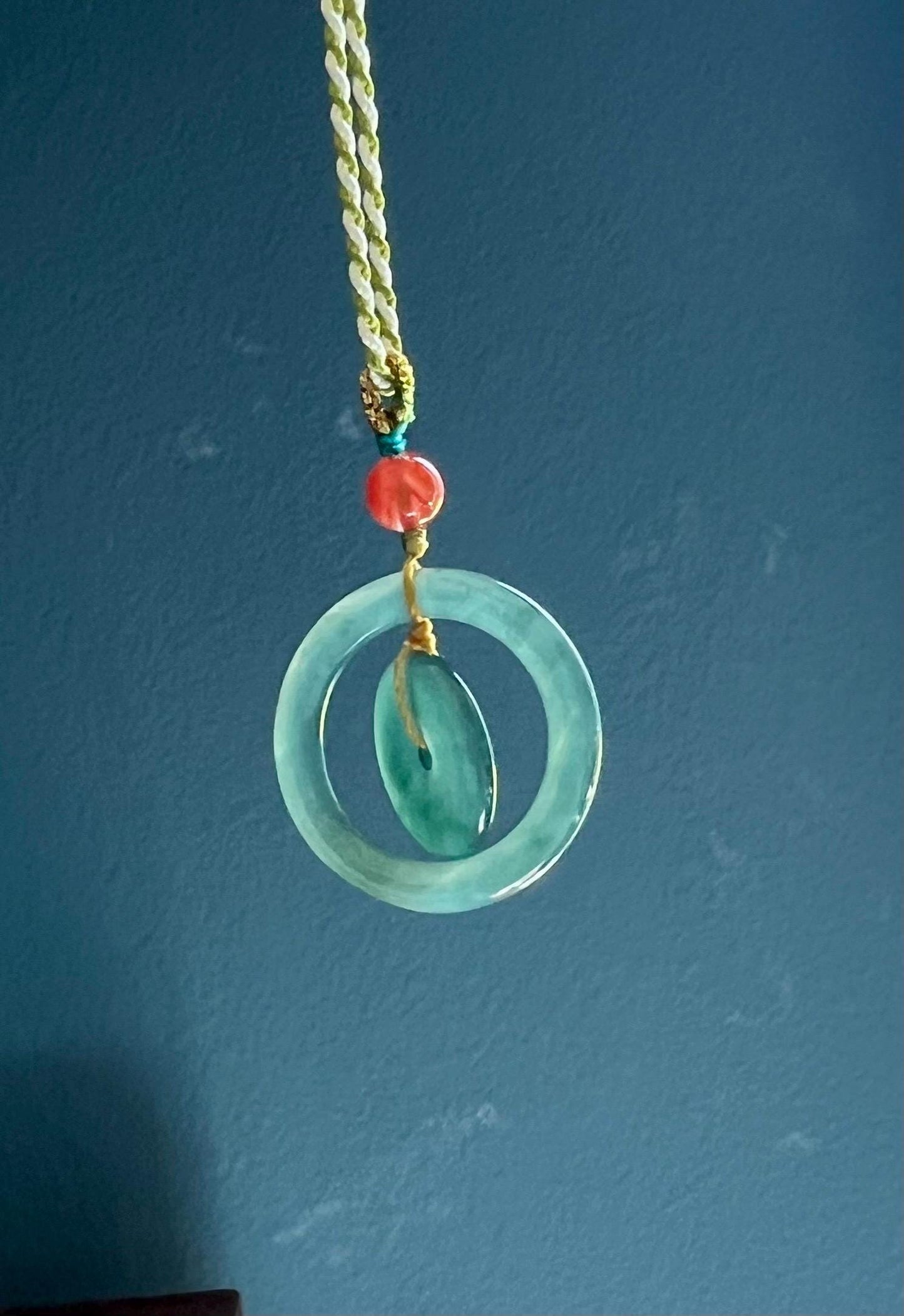 Certified natural untreated Grade A Jade ring pendant /Guatemala Jadeite donut lucky pendant/ icy blue天然无优化冰种蓝水翡翠指环平安扣 母子平安扣 项链#0437