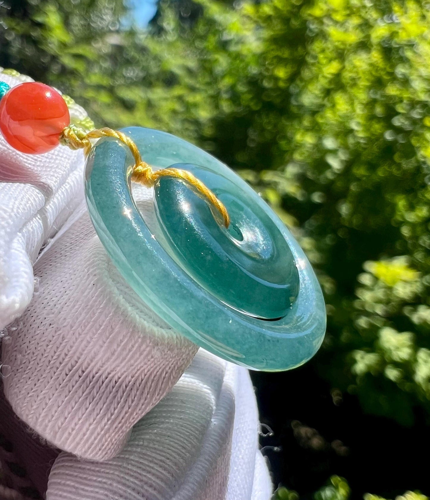 Certified natural untreated Grade A Jade ring pendant /Guatemala Jadeite donut lucky pendant/ icy blue天然无优化冰种蓝水翡翠指环平安扣 母子平安扣 项链#0437