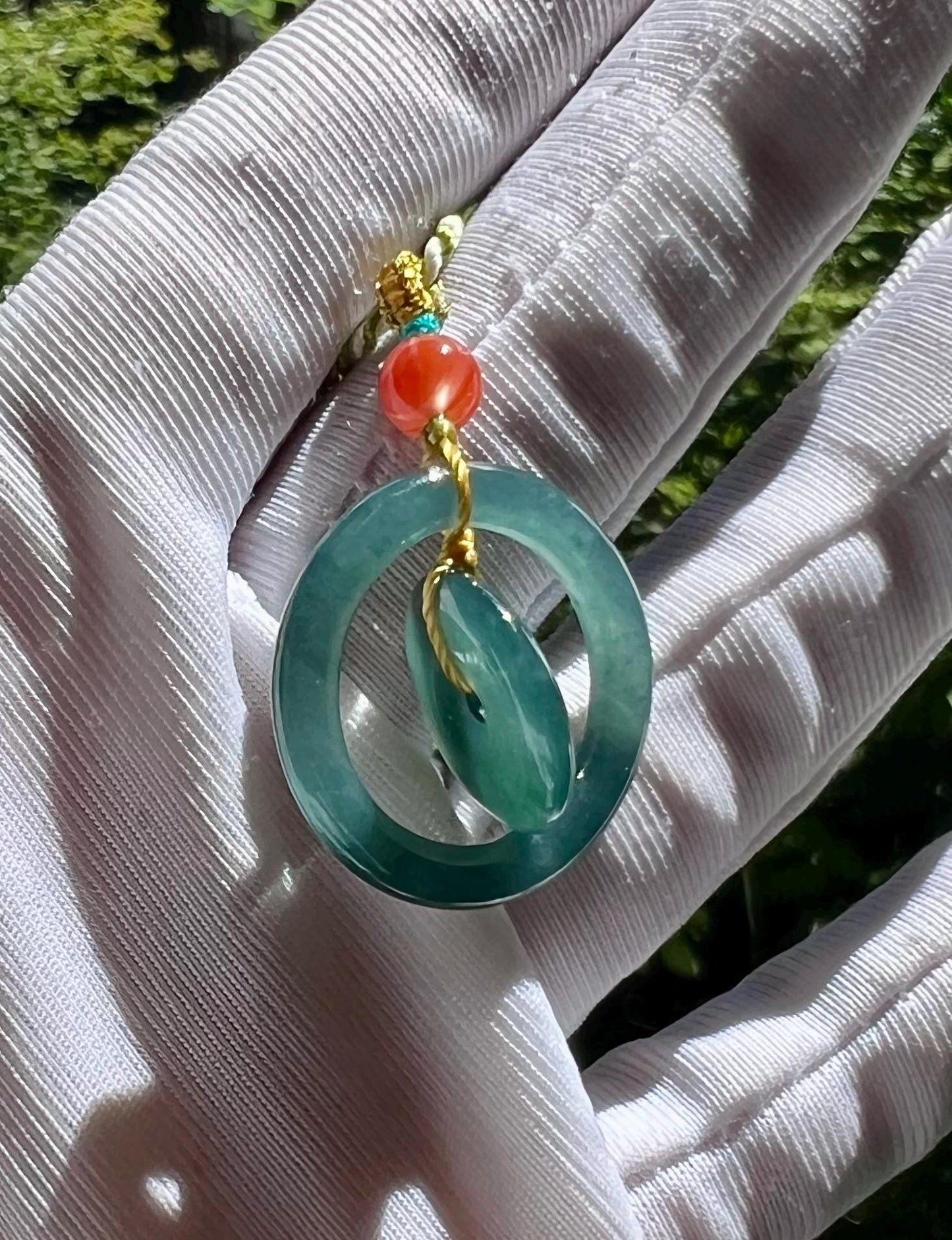 Certified natural untreated Grade A Jade ring pendant /Guatemala Jadeite donut lucky pendant/ icy blue天然无优化冰种蓝水翡翠指环平安扣 母子平安扣 项链#0437