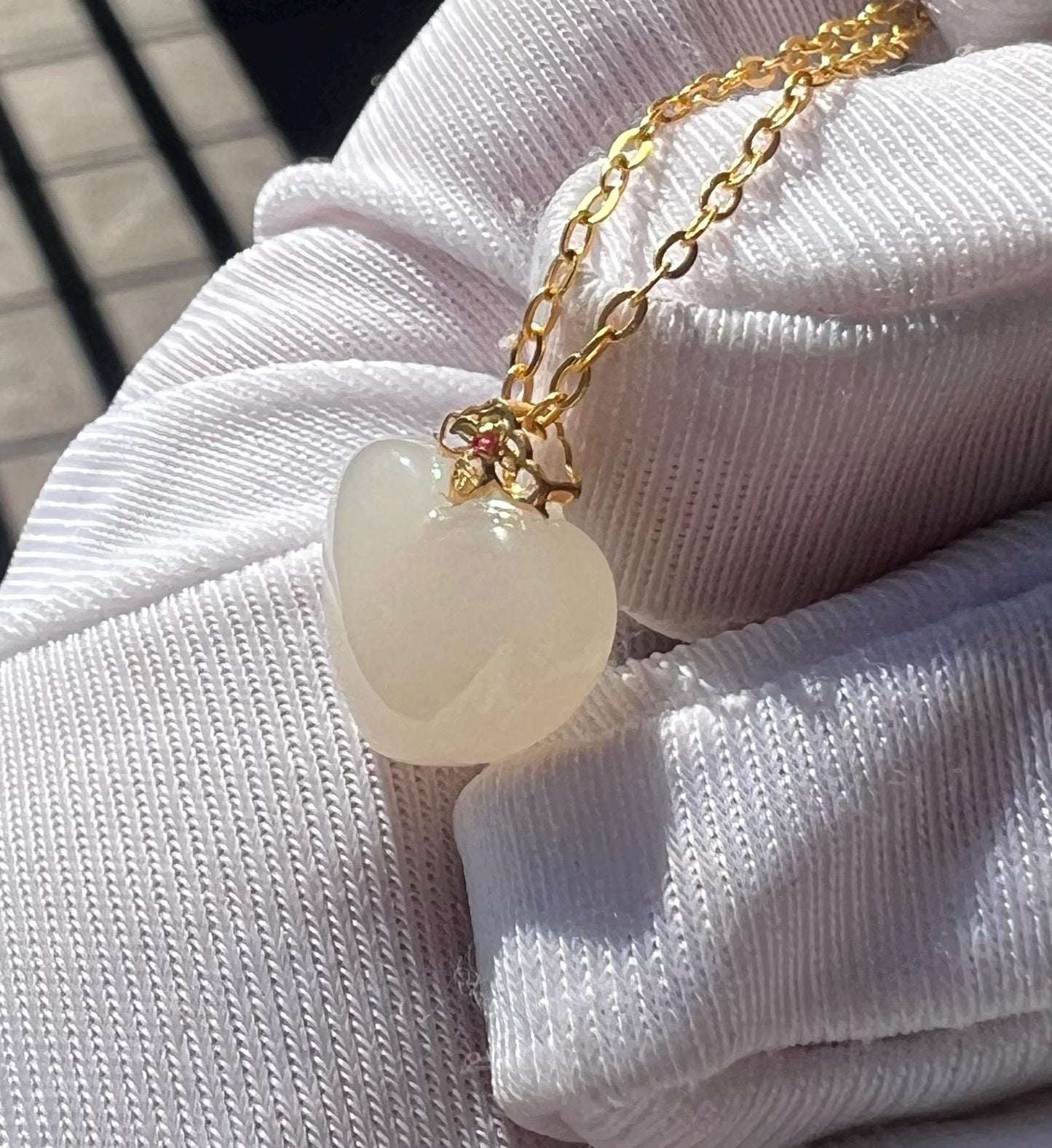 Certified natural jade/lotus pink nephrite heart shape pendant necklace/pink nephrite pendant/gold 18k /天然精品软玉 藕粉爱心吊坠#4200 mini size