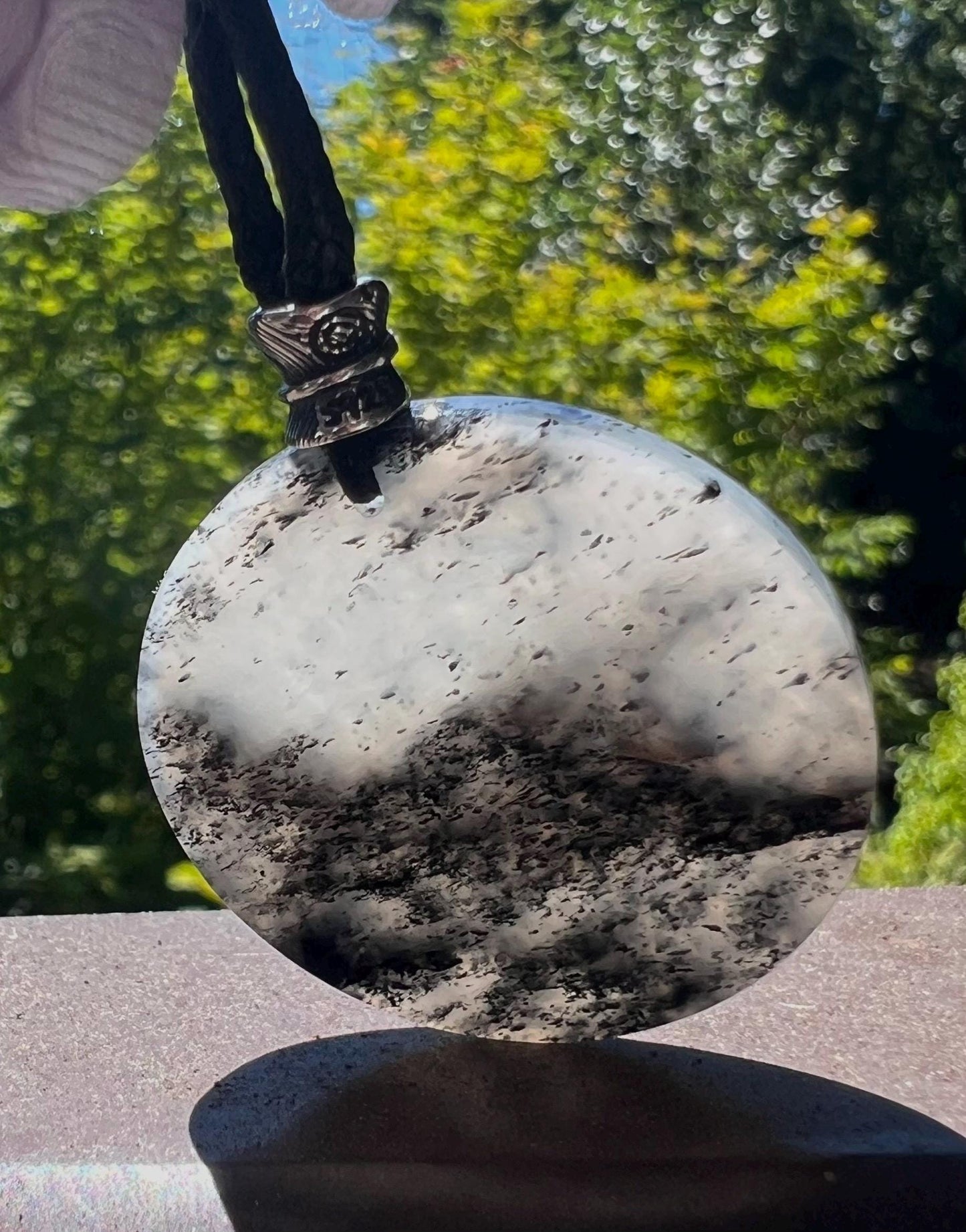 Certified natural jade /black and white nephrite round safety pendant necklace/qinghua nephrite nothing pendant天然软玉 水墨青花圆牌 无事牌吊坠 #1006