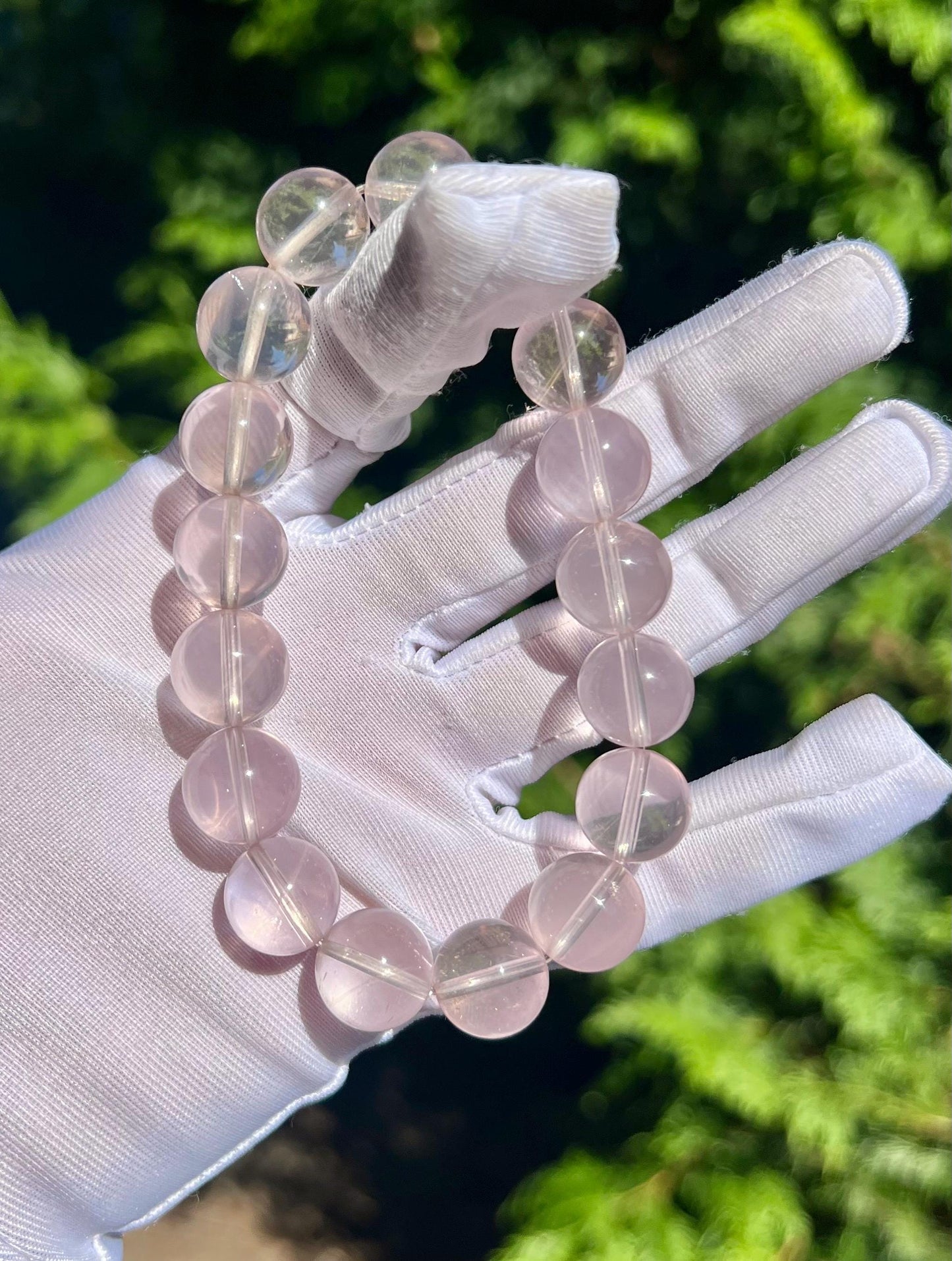 12mm+ Natural starlight Rose Quartz bracelet/ high clarity Mozambique rose quartz/light peach pink color 天然精品 星光莫粉水晶手串 纯净冰透浅桃粉 闪亮六芒星