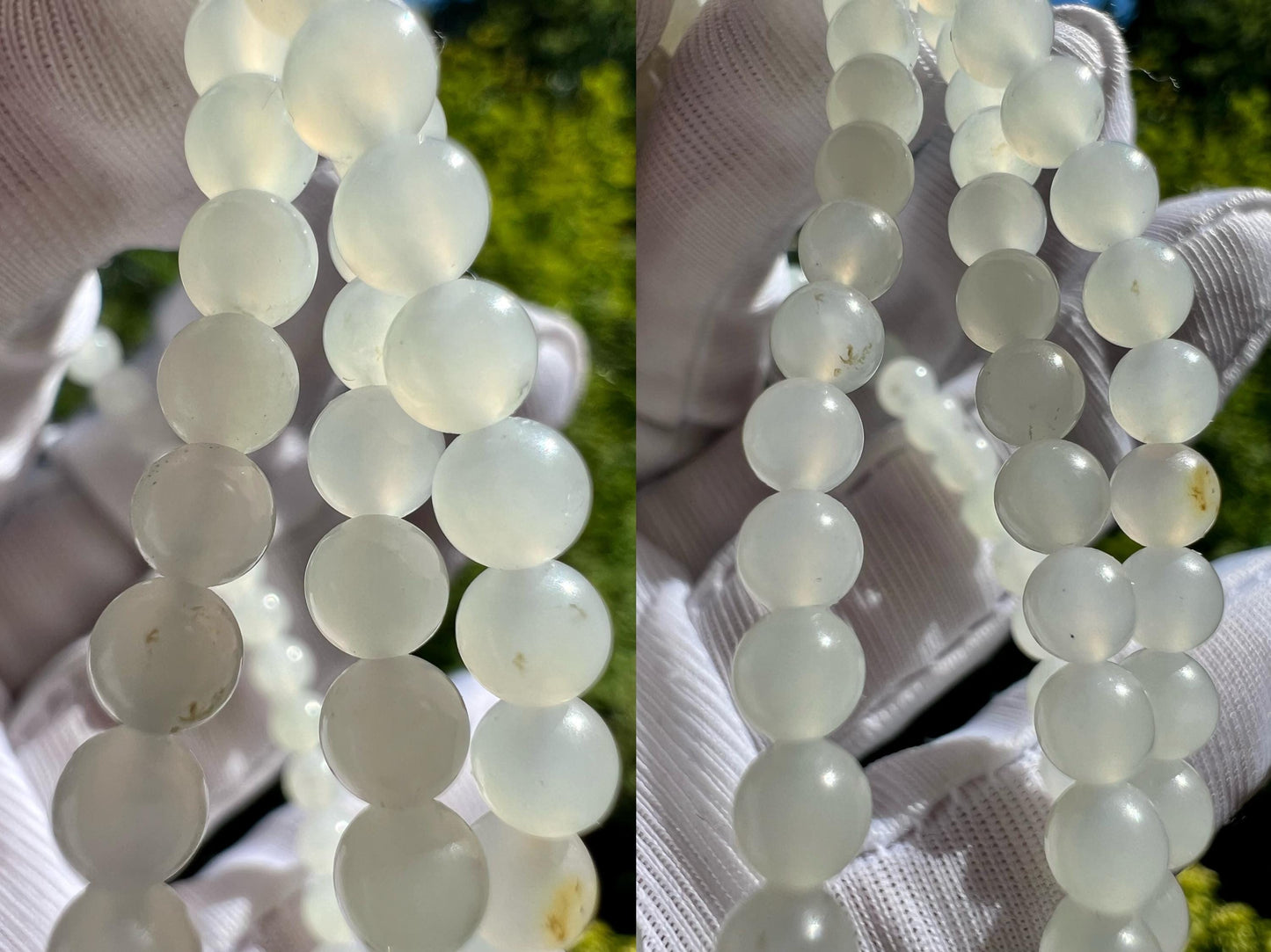 4.2mm Certified natural jade/white nephrite beads necklace/river nephrite天然精品 玉龙河料白玉 项链 万能链 #1388 带天然原皮 油润细白