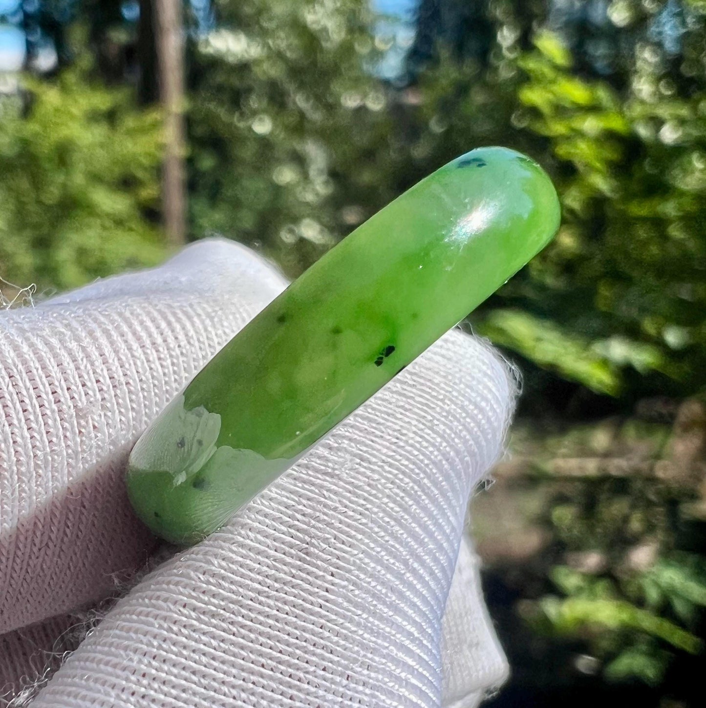 19mm Certified nephrite green jade/green nephrite ring/ bright green color band ring 天然碧玉指环 戒指扳指 果阳绿 戒圈#4866 US size9