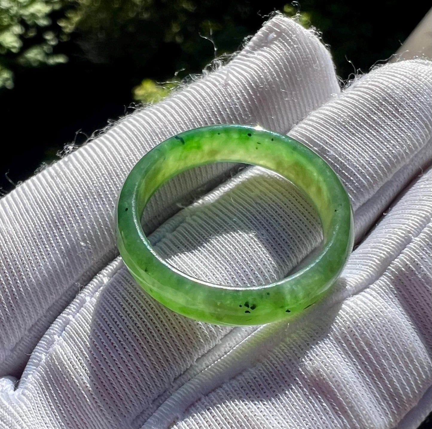 19mm Certified nephrite green jade/green nephrite ring/ bright green color band ring 天然碧玉指环 戒指扳指 果阳绿 戒圈#4866 US size9