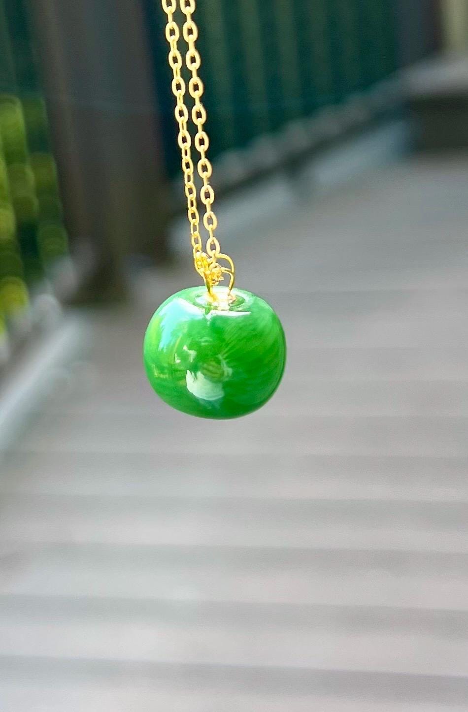 Certified natural nephrite green jade/Siberian rich green Nephrite apple pendant/lucky bead pendant/gold 18k天然软玉 碧玉苹果吊坠 高色粉绿 粉阳绿转运珠#2270 起莹光