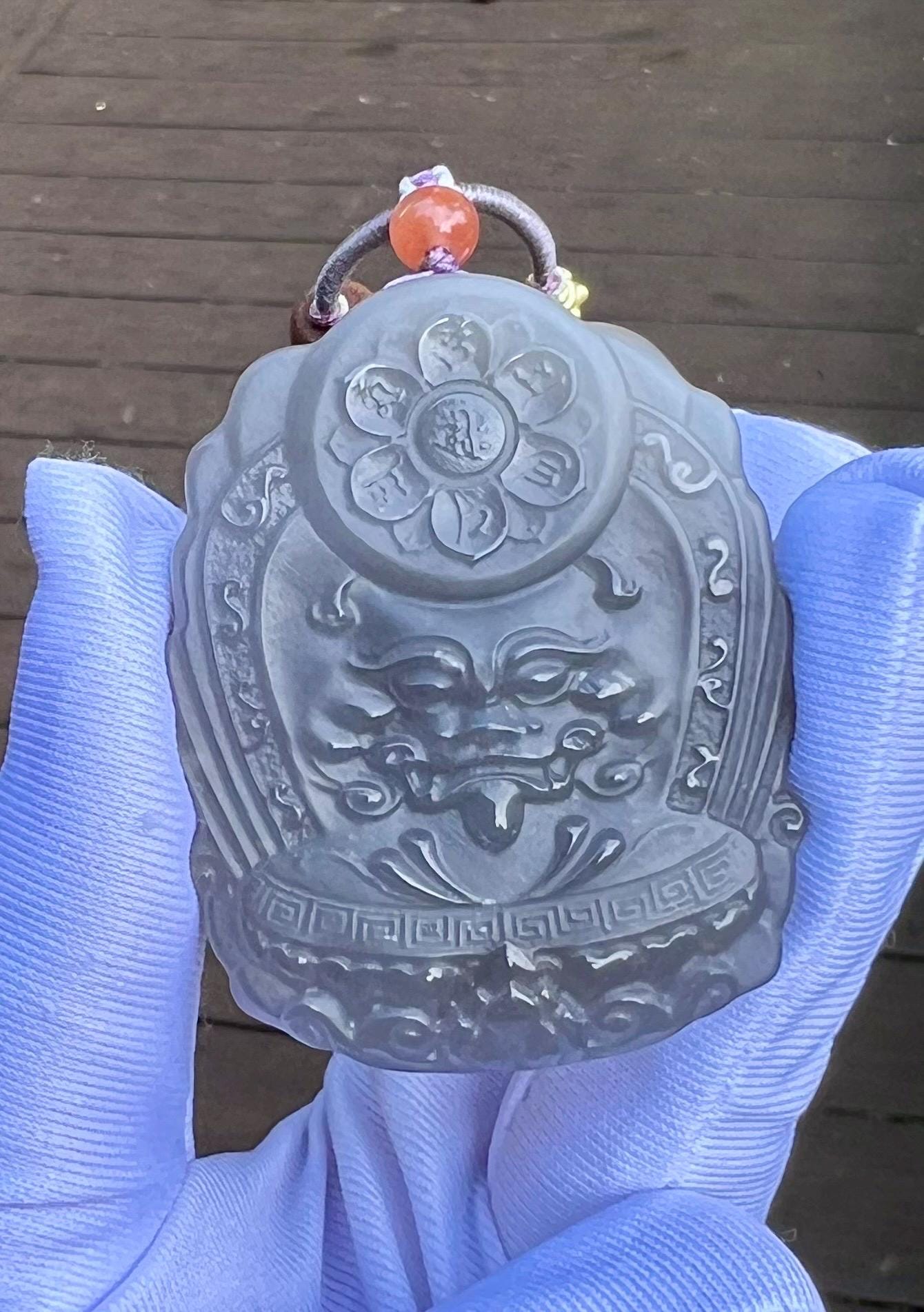 Certified natural purple nephrite carved Guanyin pendant necklace/violet purple nephrite pendant天然精品软玉 青海烟紫玉 紫罗兰色 持莲观音吊坠#0026