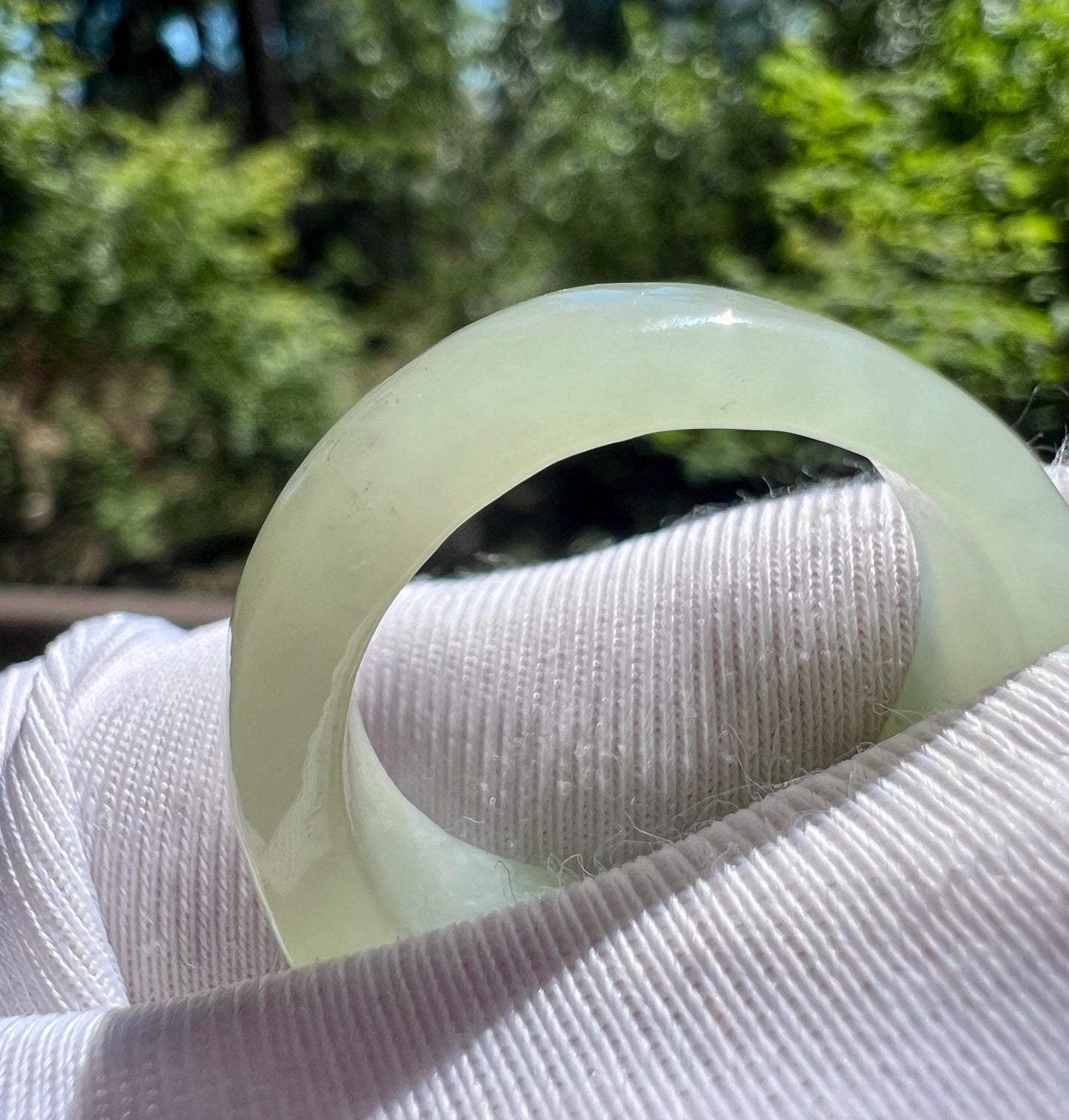 19.2mm Certified natural jade/River bluish white Nephrite ring / nephrite band ring 天然软玉 高青白子料扳指 指环/戒圈 马鞍戒#4202 US size 8 3/4 枣红原皮毛孔