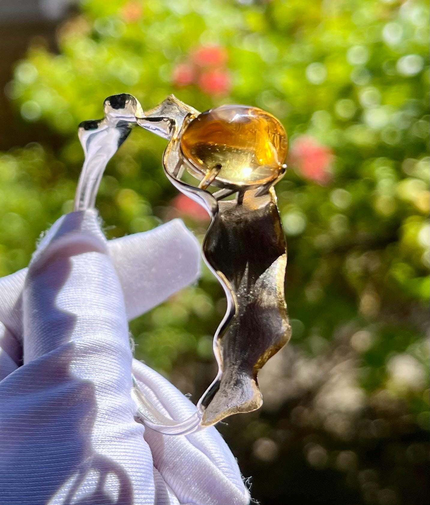Certified natural Citrine bangle/oval shaped ring face Citrine/S925 open bangle/天然巴西黄水晶 椭圆大戒面 纯银手镯 开口镯#0859 净体黄水晶 意大利工艺纯银镶嵌