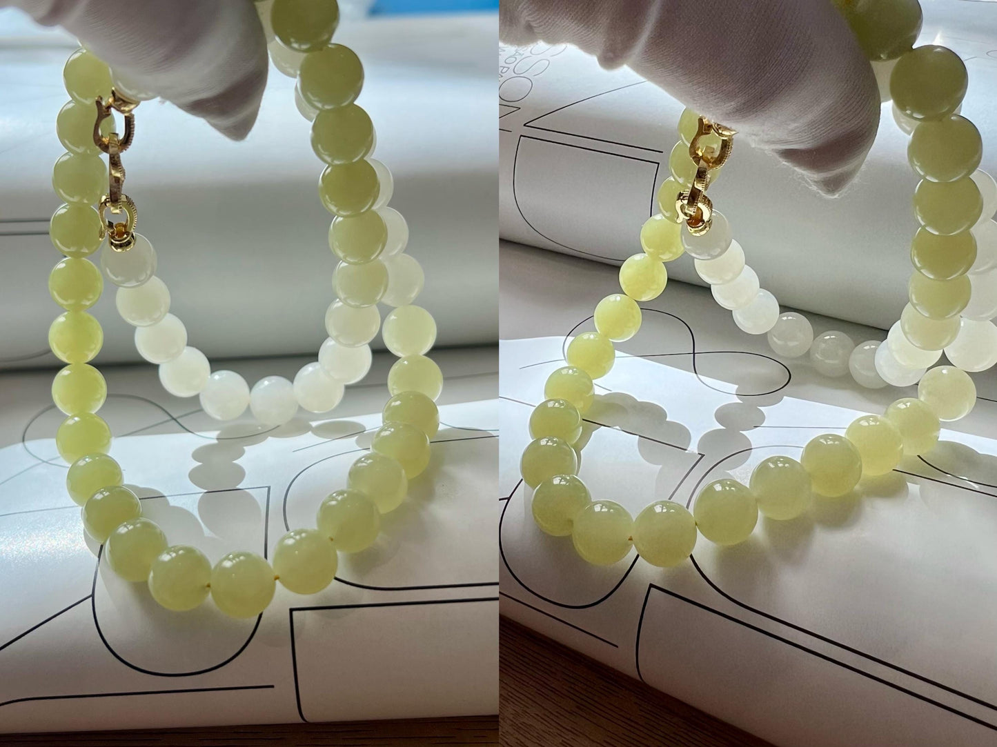 9.9mm Certified natural Jade/Gradient yellow and white nephrite necklace 天然精品 黄玉白玉渐变项链 老熟料 油糯莹润细#5518 温柔可爱色