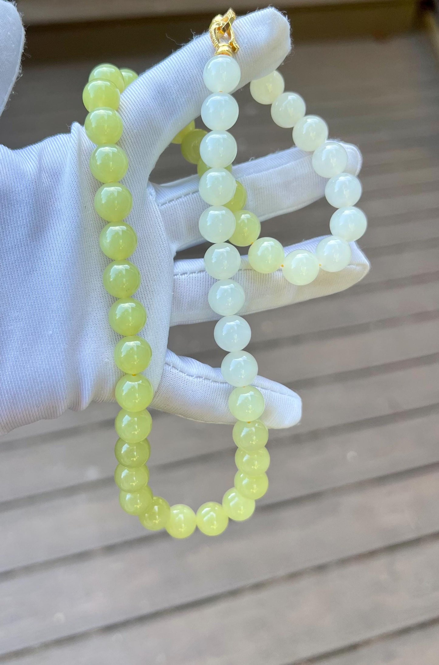 9.9mm Certified natural Jade/Gradient yellow and white nephrite necklace 天然精品 黄玉白玉渐变项链 老熟料 油糯莹润细#5518 温柔可爱色