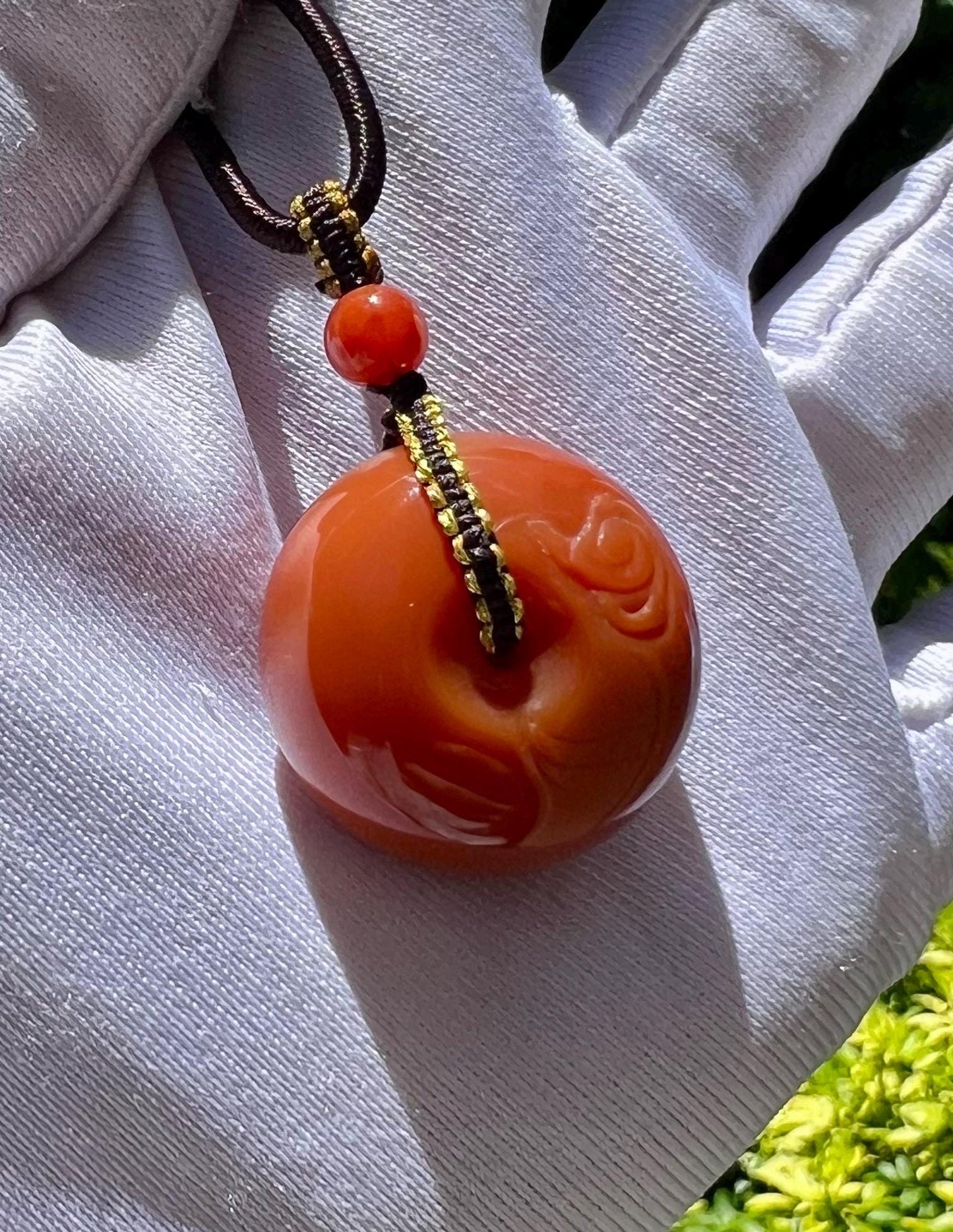 Certified natural Nanhong Agate donut safety Pendant necklace, Southern Red Agate safety lucky Pendant,天然精品川料南红平安扣 吊坠 项链 #9552 瓦西柿子黄玫红火焰纹