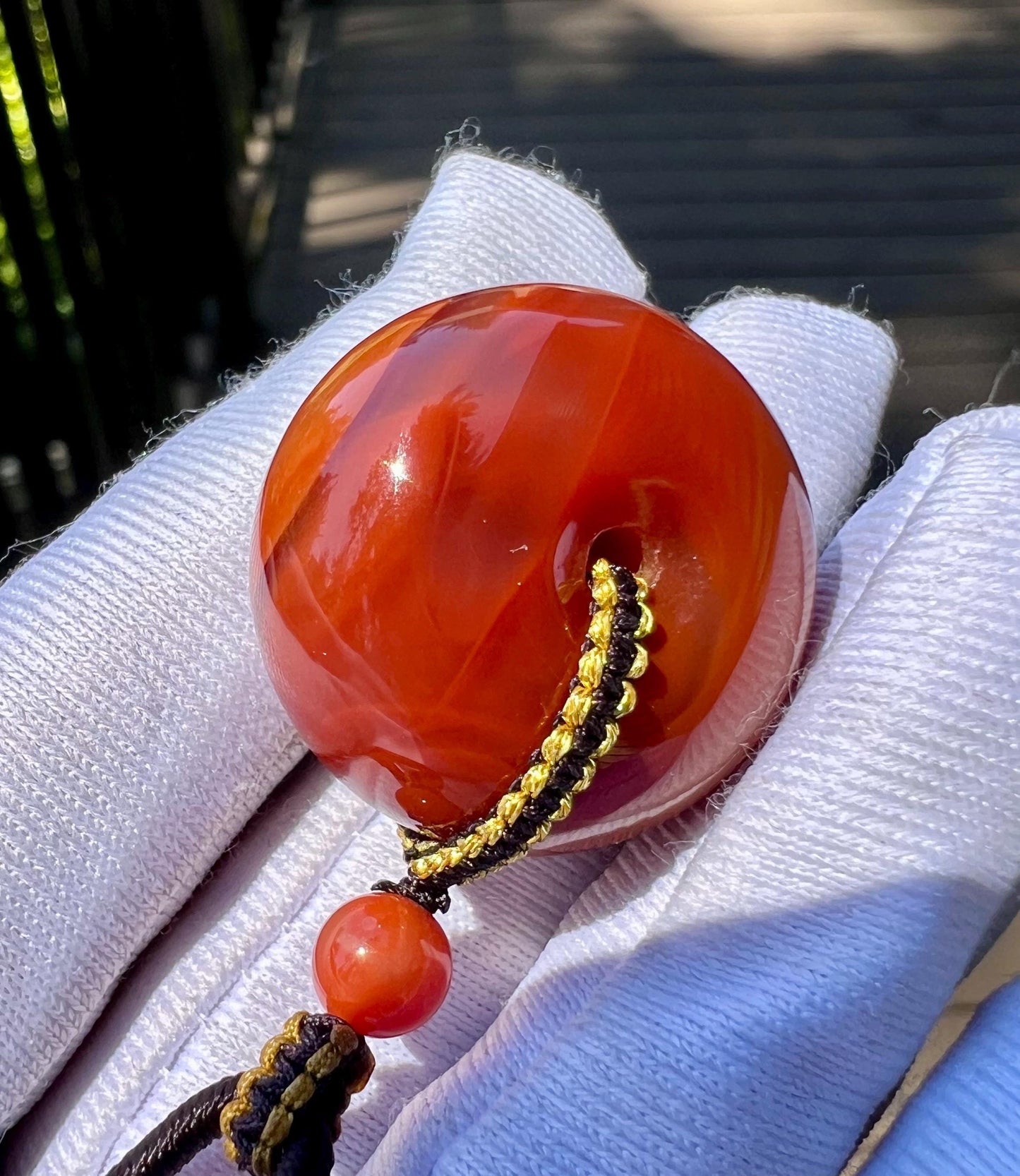 Certified natural Nanhong Agate donut safety Pendant necklace, Southern Red Agate safety lucky Pendant,天然精品川料南红平安扣 吊坠 项链 #9552 瓦西柿子黄玫红火焰纹