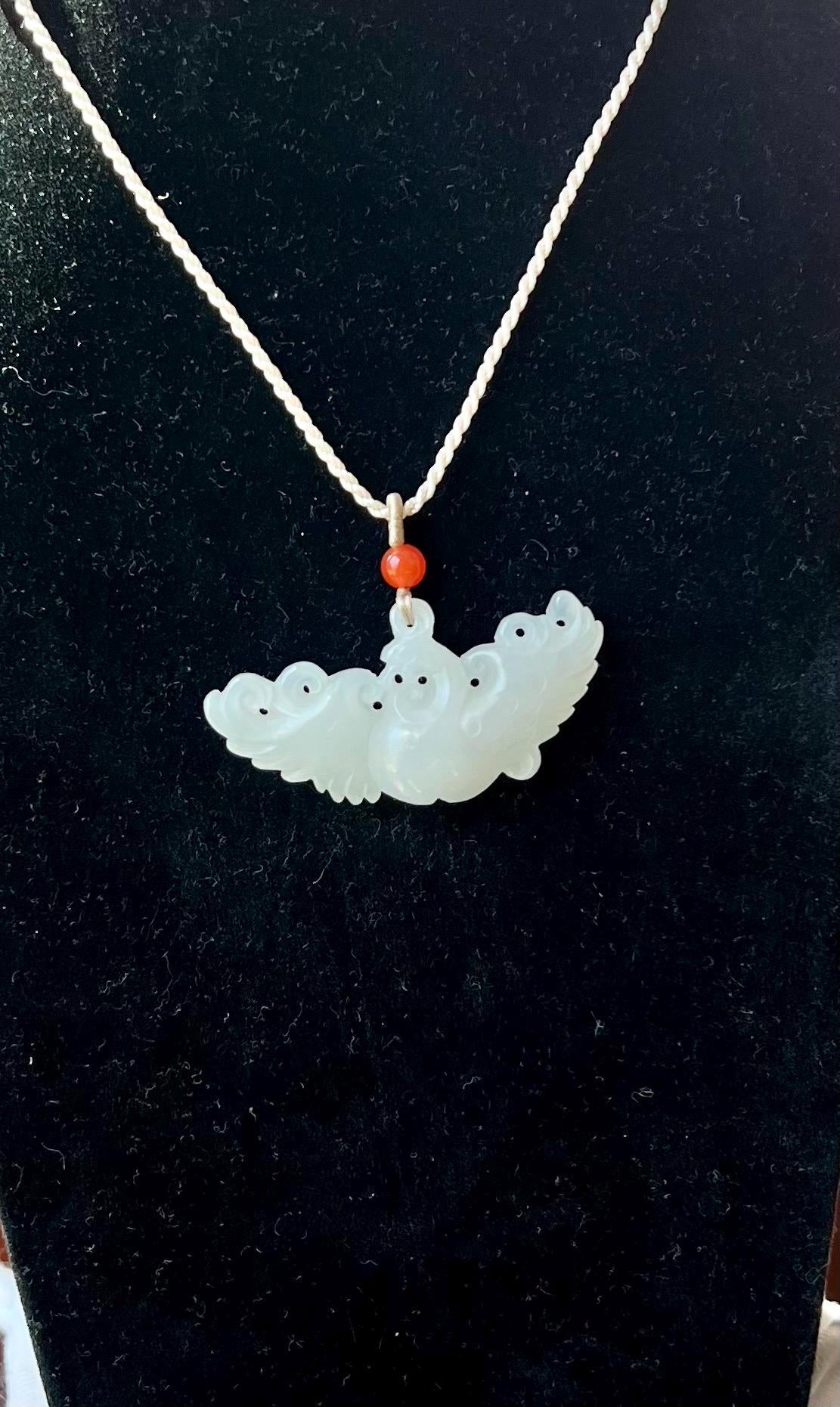 Certified natural jade/ white nephrite carved Phoenix pendant /necklace 天然精品软玉 白玉 雕刻凤凰吊坠 项链# 7716 熟白细糯