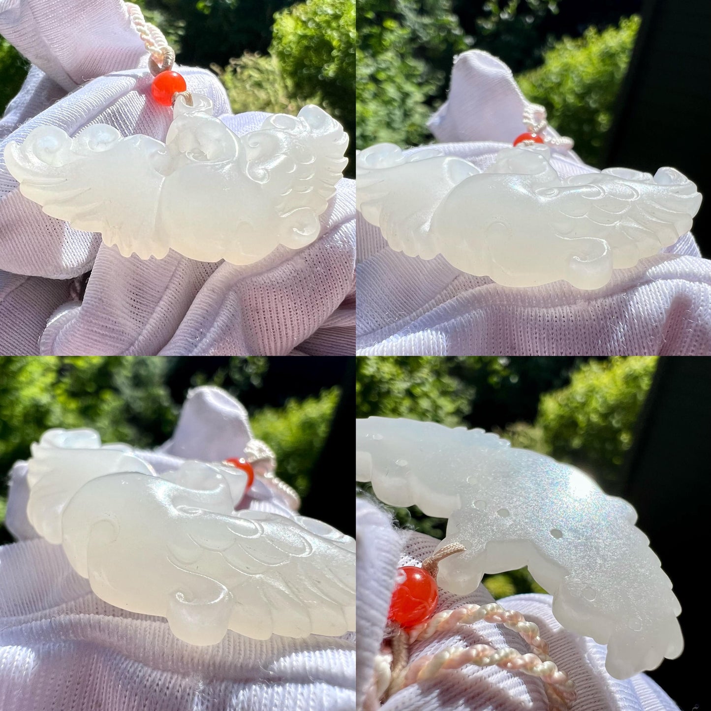 Certified natural jade/ white nephrite carved Phoenix pendant /necklace 天然精品软玉 白玉 雕刻凤凰吊坠 项链# 7716 熟白细糯