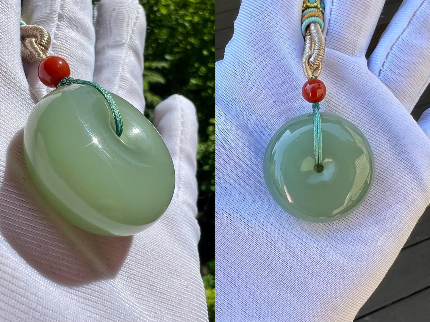 Certified natural jade/ bluish green color nephrite pendant/Qingshui donut safety pendant天然精品软玉 晴水平安扣 青绿色平安扣 #3029 特细料 丝滑粉糯 粉青平替