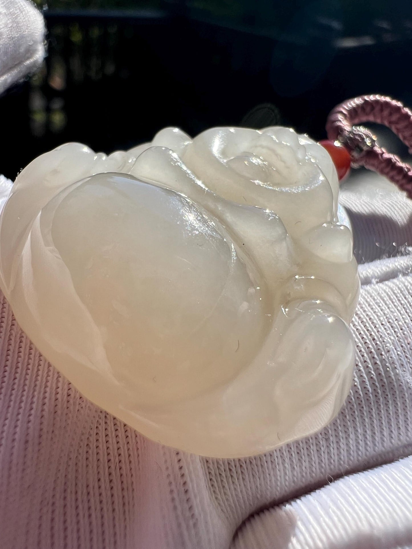 30mm+ Certified natural jade/lotus Nephrite carved Maitreya Buddha pendant/ necklace 天然软玉 藕粉佛公吊坠 笑佛 弥勒佛#7132 冰润浅粉色