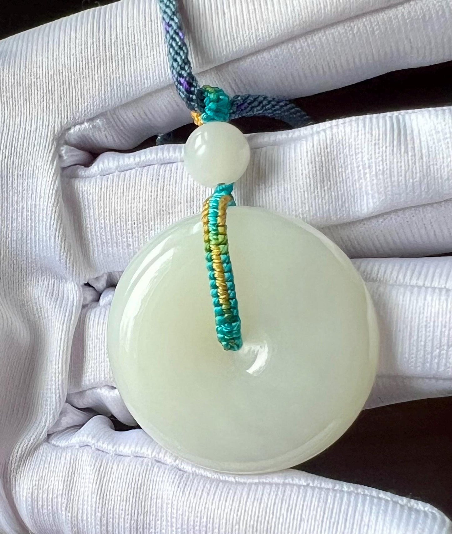 Certified natural Jade/Qinghai white nephrite donut pendant necklace/good luck circle pendant/天然软玉 老料白玉平安扣#4516 润糯奶白