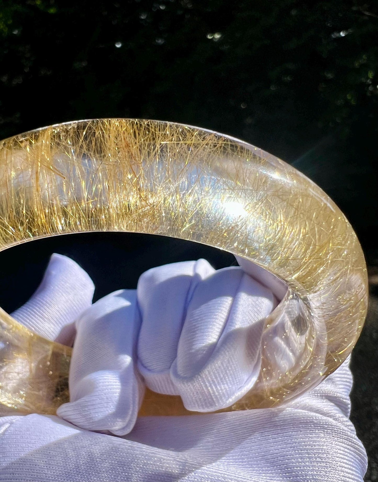 58.8mm Certified natural golden rutilated quartz bangle, Top clarity Golden hair Rutilated Quartz, 天然收藏精品 玻璃体金发晶手镯 发#9460 纯净白水体纯金色 满顺发 爆闪烟花