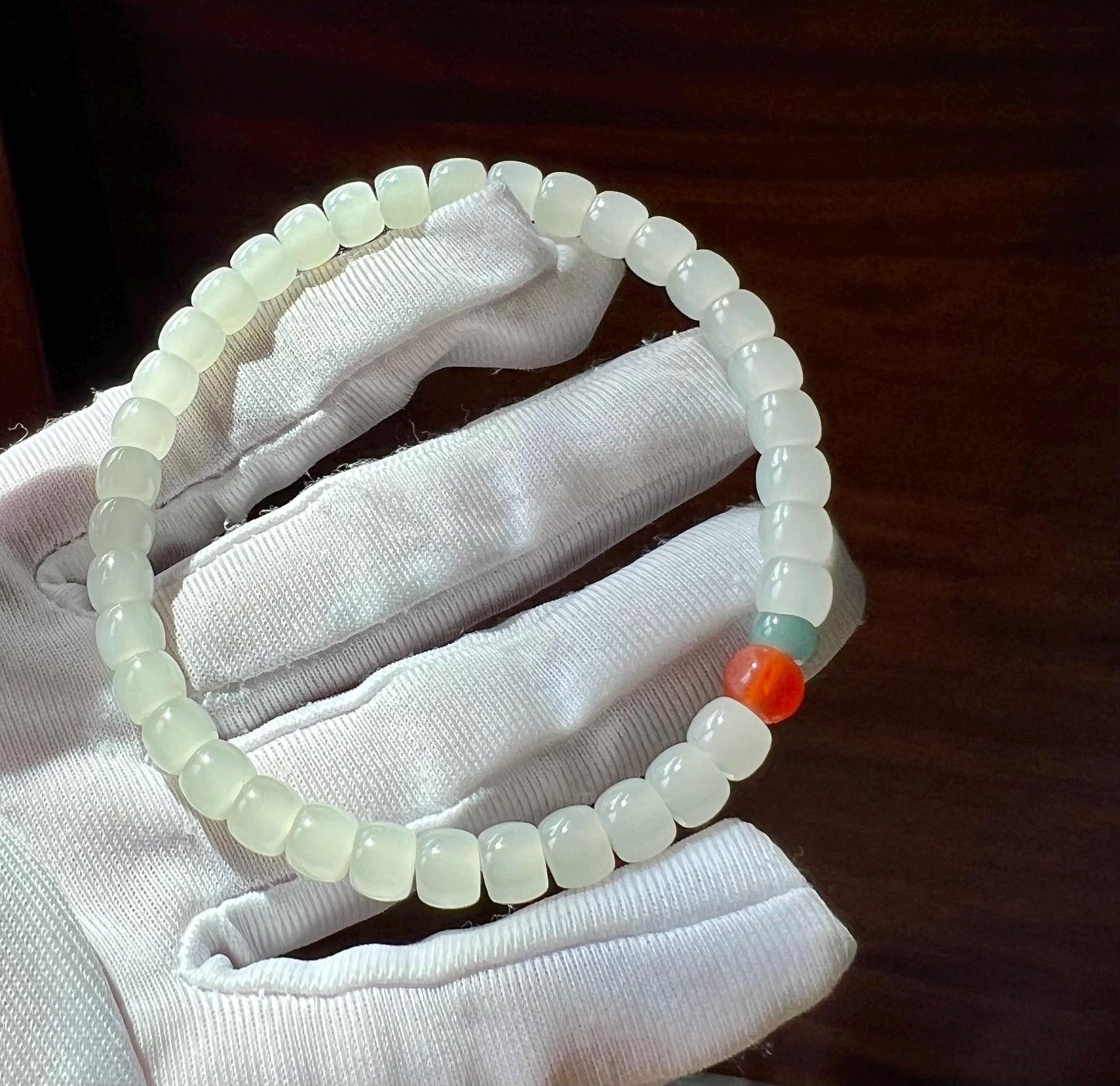 6*5mm Certified natural jade /Qinghai icy white Nephrite bracelet/straight cut beads天然精品软玉 青海直切老型珠 高冰白玉 月光白#2124 老熟胶糯