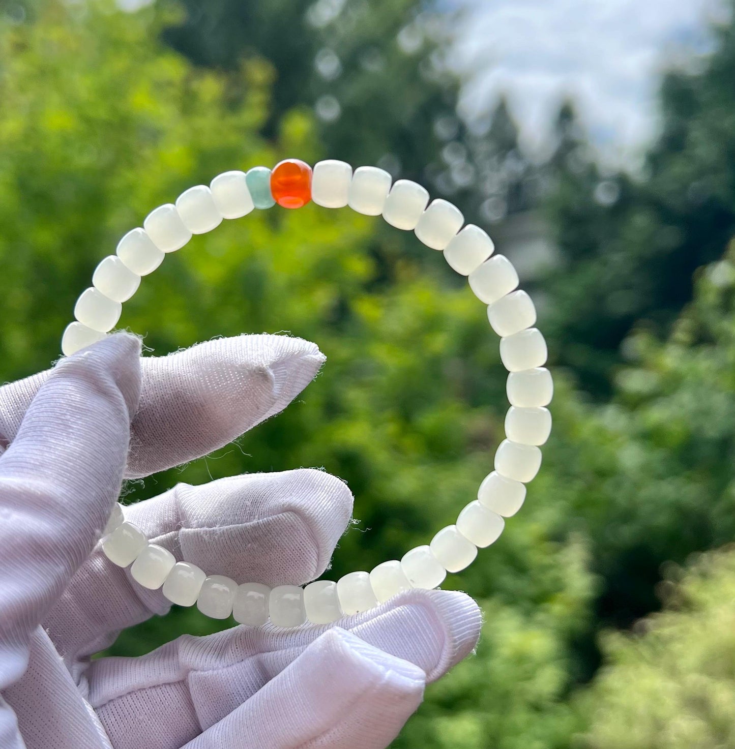 6*5mm Certified natural jade /Qinghai icy white Nephrite bracelet/straight cut beads天然精品软玉 青海直切老型珠 高冰白玉 月光白#2124 老熟胶糯
