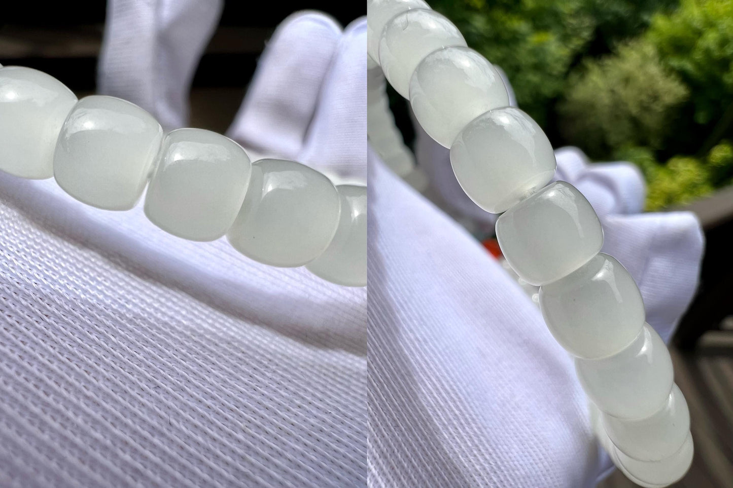 6*5mm Certified natural jade /Qinghai icy white Nephrite bracelet/straight cut beads天然精品软玉 青海直切老型珠 高冰白玉 月光白#2124 老熟胶糯