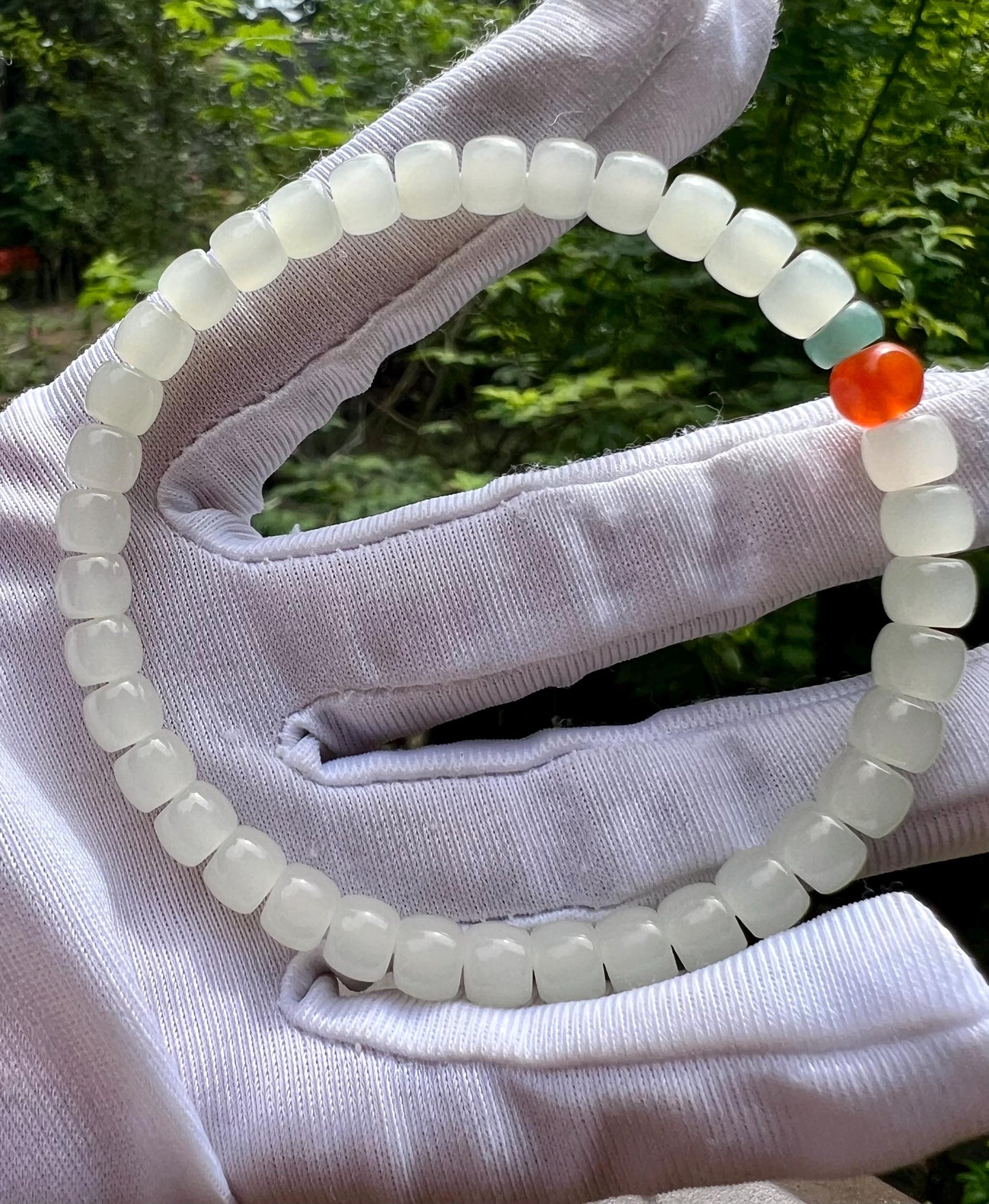 6*5mm Certified natural jade /Qinghai icy white Nephrite bracelet/straight cut beads天然精品软玉 青海直切老型珠 高冰白玉 月光白#2124 老熟胶糯
