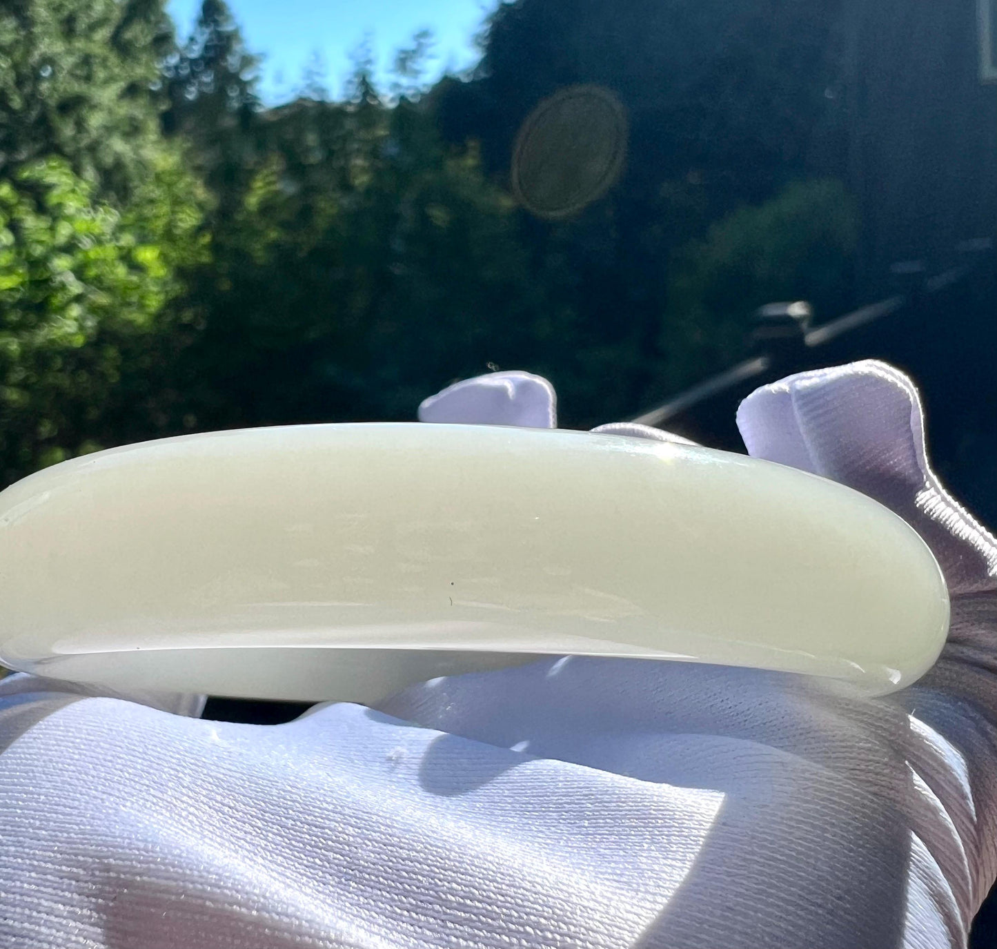 54.6mm Certified natural jade /Siberian White Nephrite bangle bracelet/first class white round bangle/天然精品 老矿俄料 白玉 圆条手镯 #1829 油糯润 胖圆条
