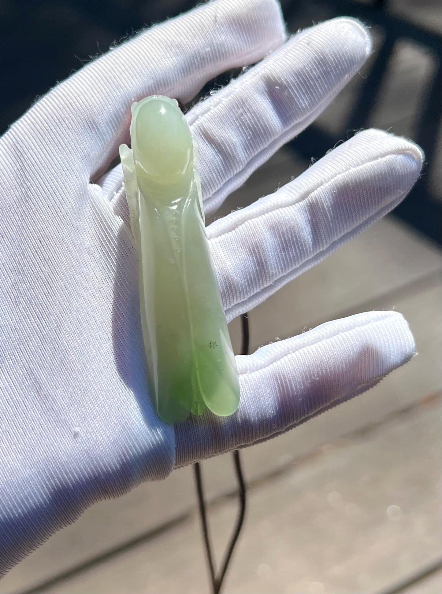 Certified natural jade/ White with emerald green nephrite pendant/hand carved Grasshopper/ necklace天然软玉 翠青 蚂蚱 飞黄腾达 吊坠#0508