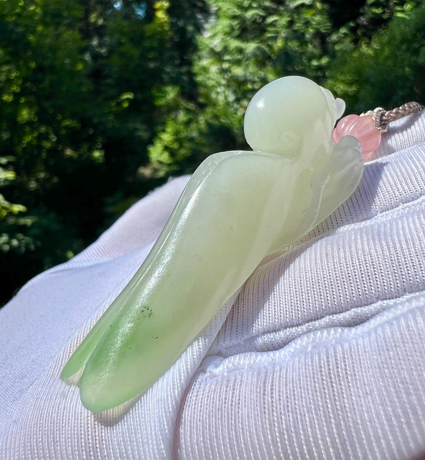 Certified natural jade/ White with emerald green nephrite pendant/hand carved Grasshopper/ necklace天然软玉 翠青 蚂蚱 飞黄腾达 吊坠#0508