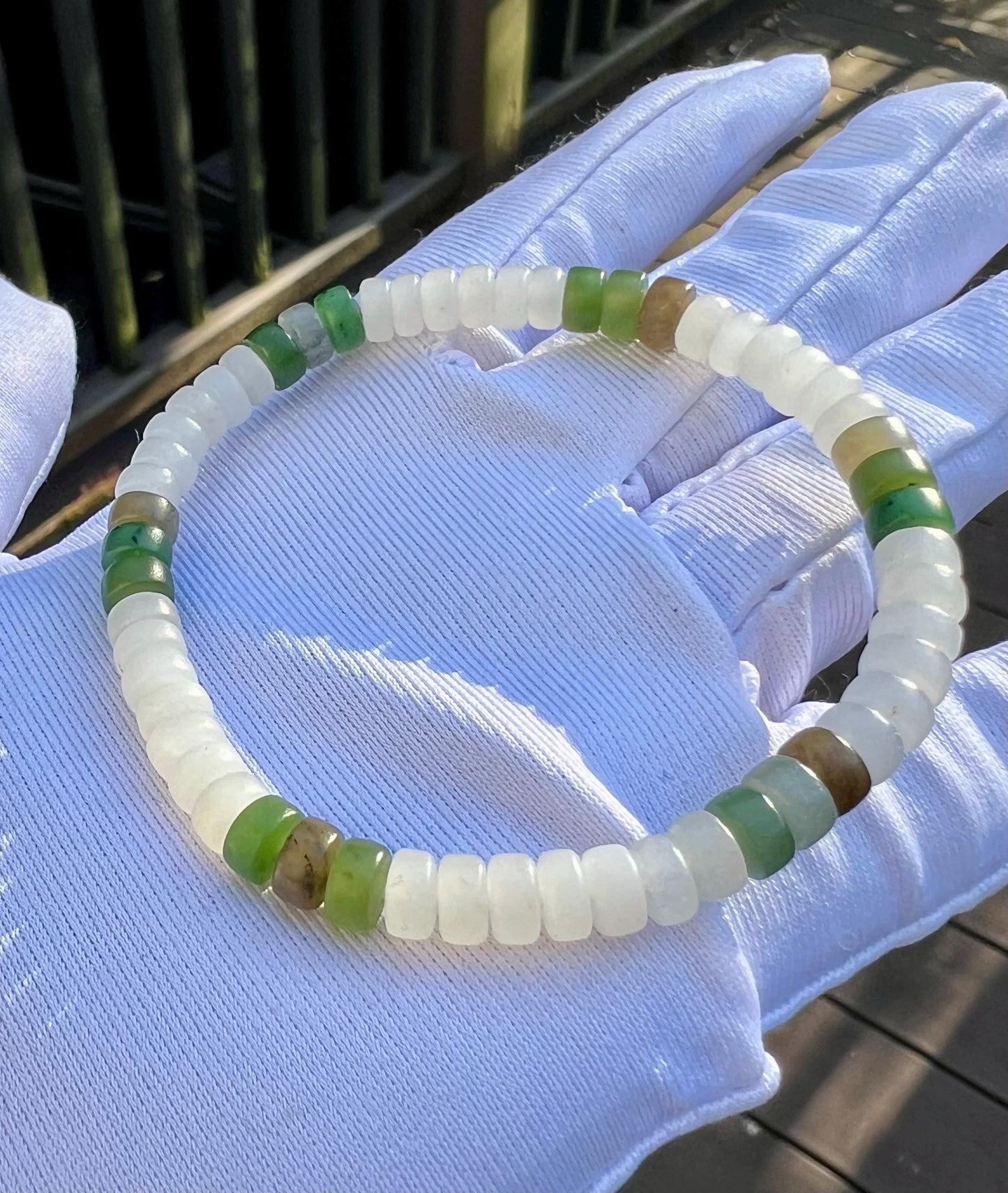 Certified natural jade/multi color nephrite bracelet/straight cut thin beads天然精品 多宝手串 #2155 精工薄直切珠(白玉碧玉糖玉青花)