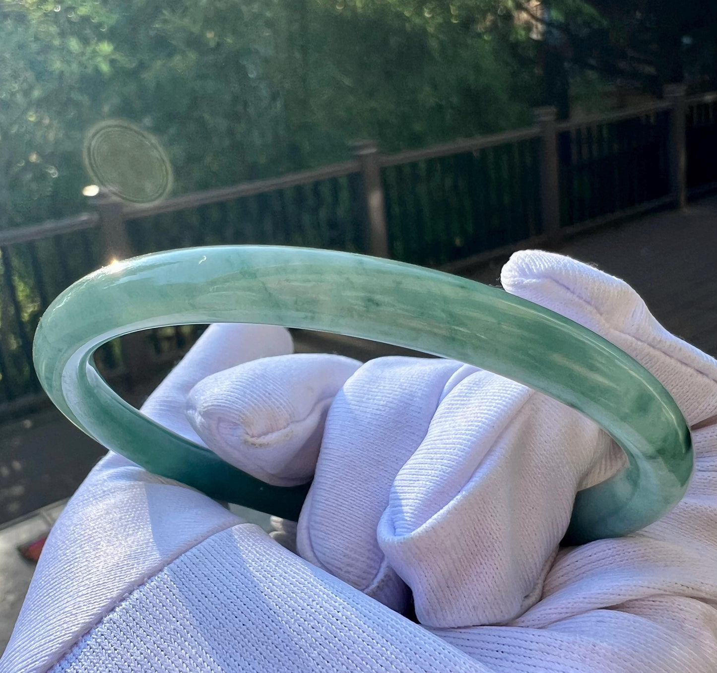 56.3mm Certified natural untreated Grade A Jade bangle /Guatemala Jadeite dangling bangle bracelet/icy blue天然无优化冰种蓝水飘花翡翠手镯 #3852美人条 叮当镯