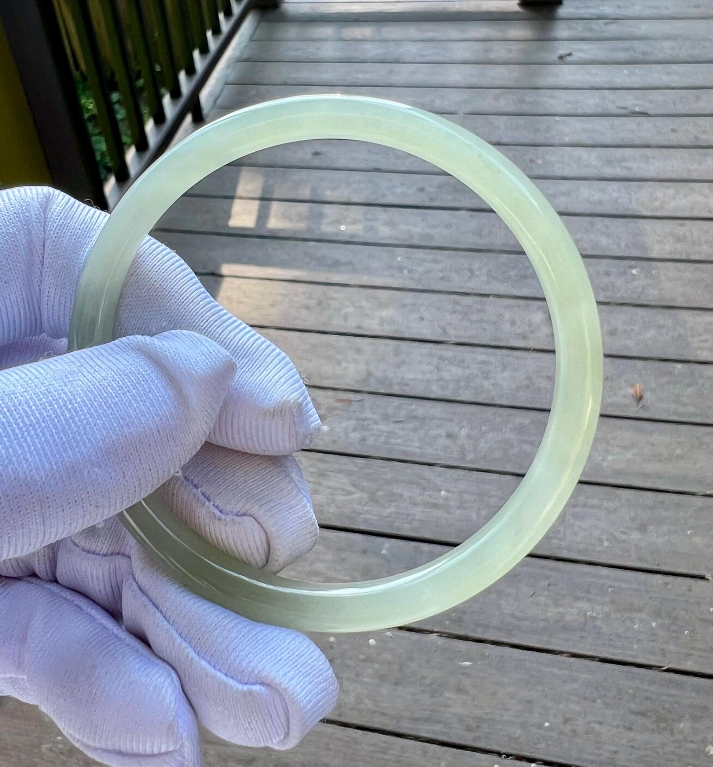 53.5mm Certified natural icy light green nephrite Bangle/Qingshui dangling bangle 天然软玉 冰晴水 细圆条手镯 叮当镯 冰润起莹光 #5403