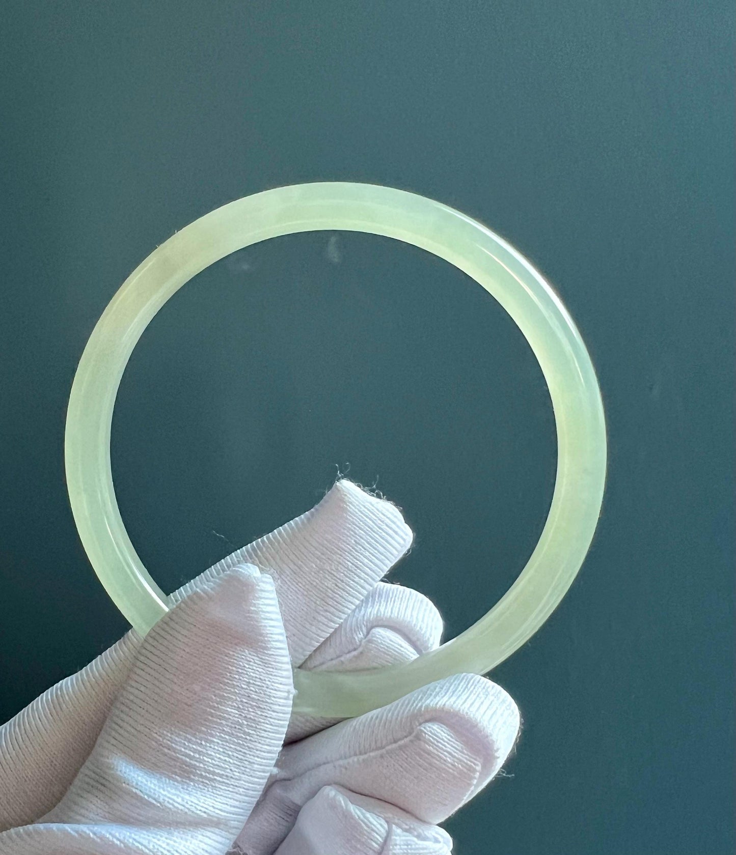 53.5mm Certified natural icy light green nephrite Bangle/Qingshui dangling bangle 天然软玉 冰晴水 细圆条手镯 叮当镯 冰润起莹光 #5403