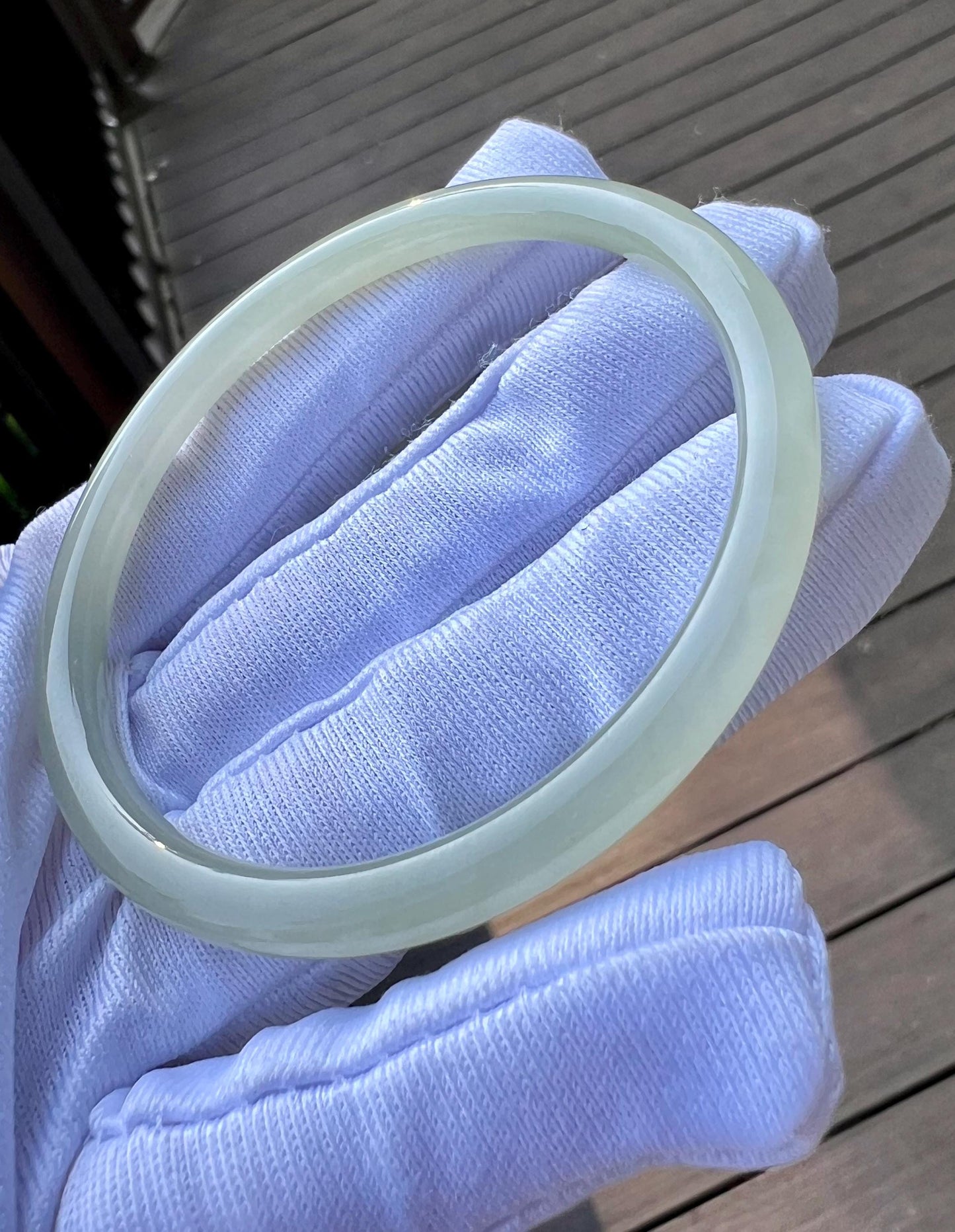 53.5mm Certified natural icy light green nephrite Bangle/Qingshui dangling bangle 天然软玉 冰晴水 细圆条手镯 叮当镯 冰润起莹光 #5403