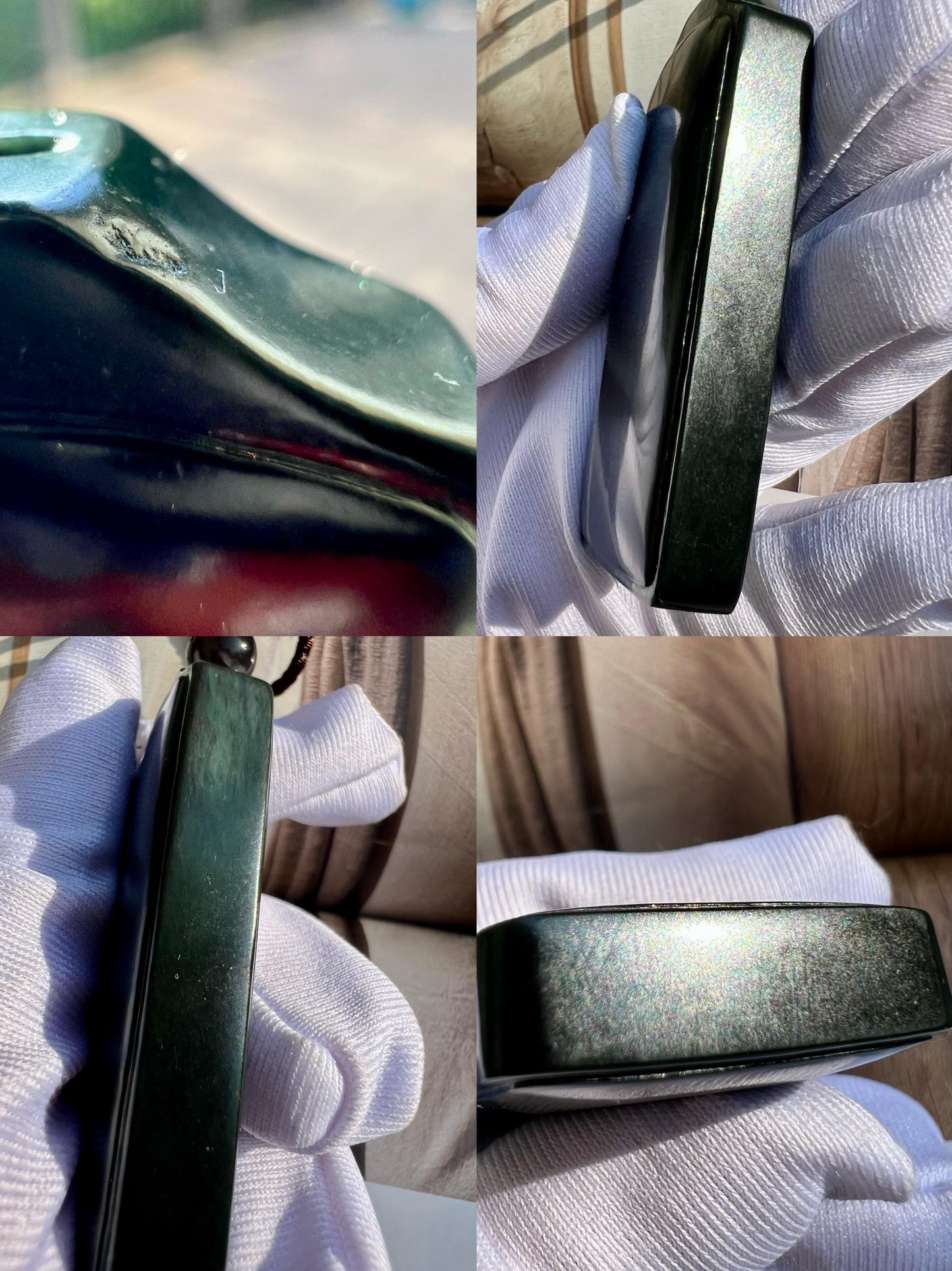 Certified natural river jade/oily black jade/dark nephrite safety nothing pendant/rectangle pendant 天然精品软玉 细料黑青玉吊坠 子料无事牌 #7484 黑、细、油