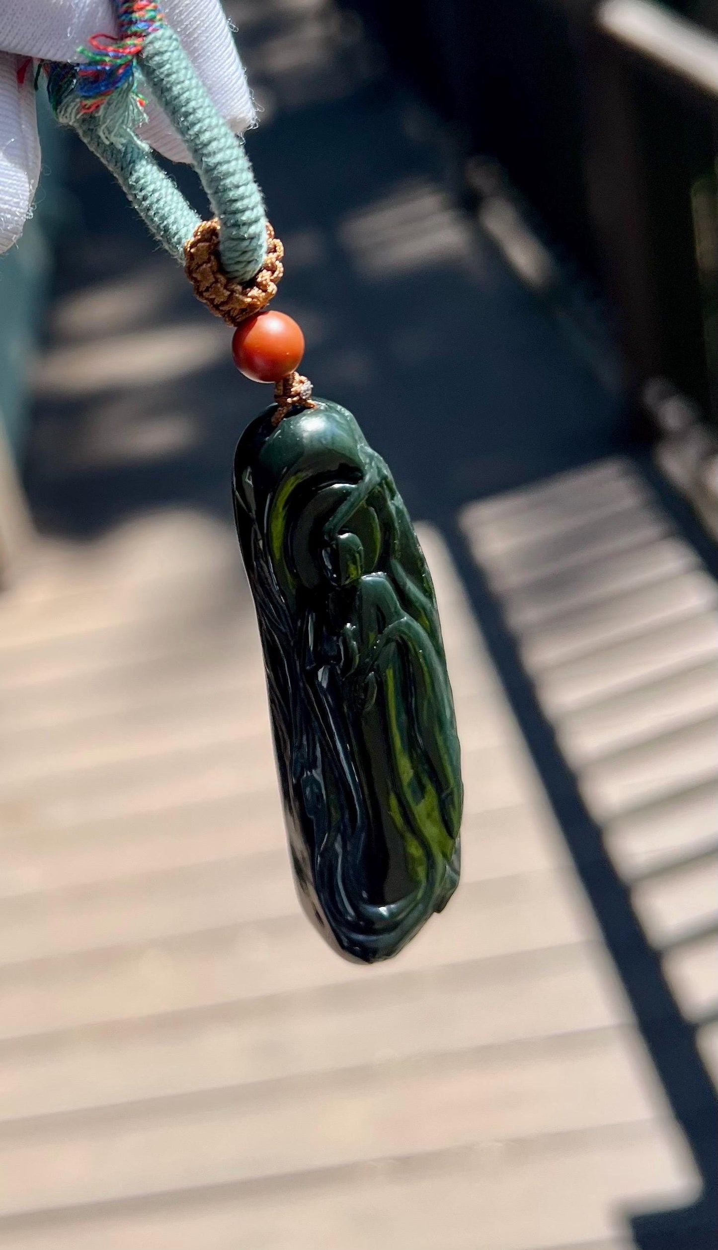 Certified natural river jade/oily black jade/dark nephrite freeform pendant/hand carved Enlightenment pendant天然精品软玉 细料黑青玉 子料吊坠 悟道 #8768黑、细、油